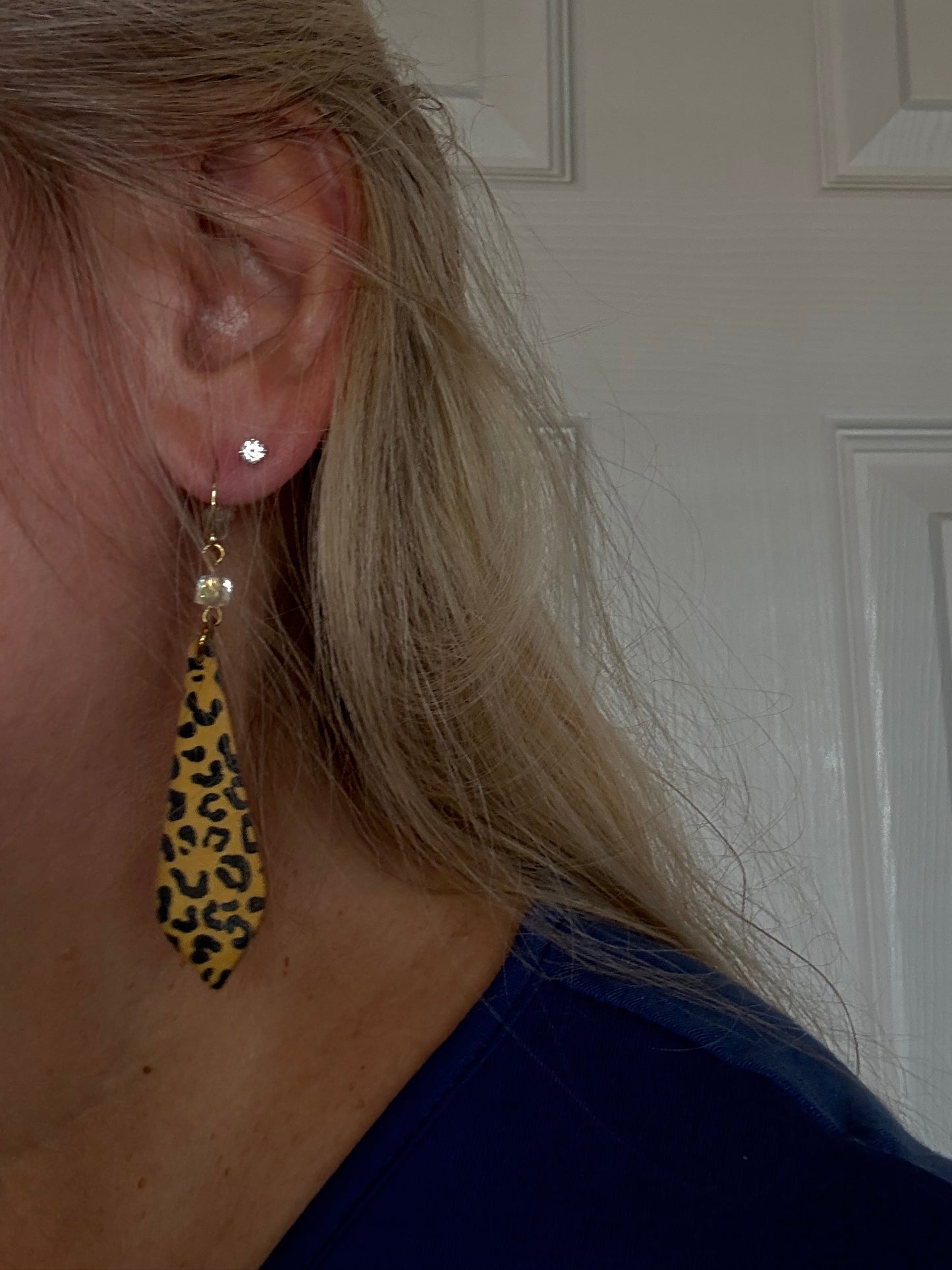 Leopard print clay earrings handmade animal print jewelry tan black geometric edgy modern clay earring trendy bold statement funky jewelry gift for stylish woman