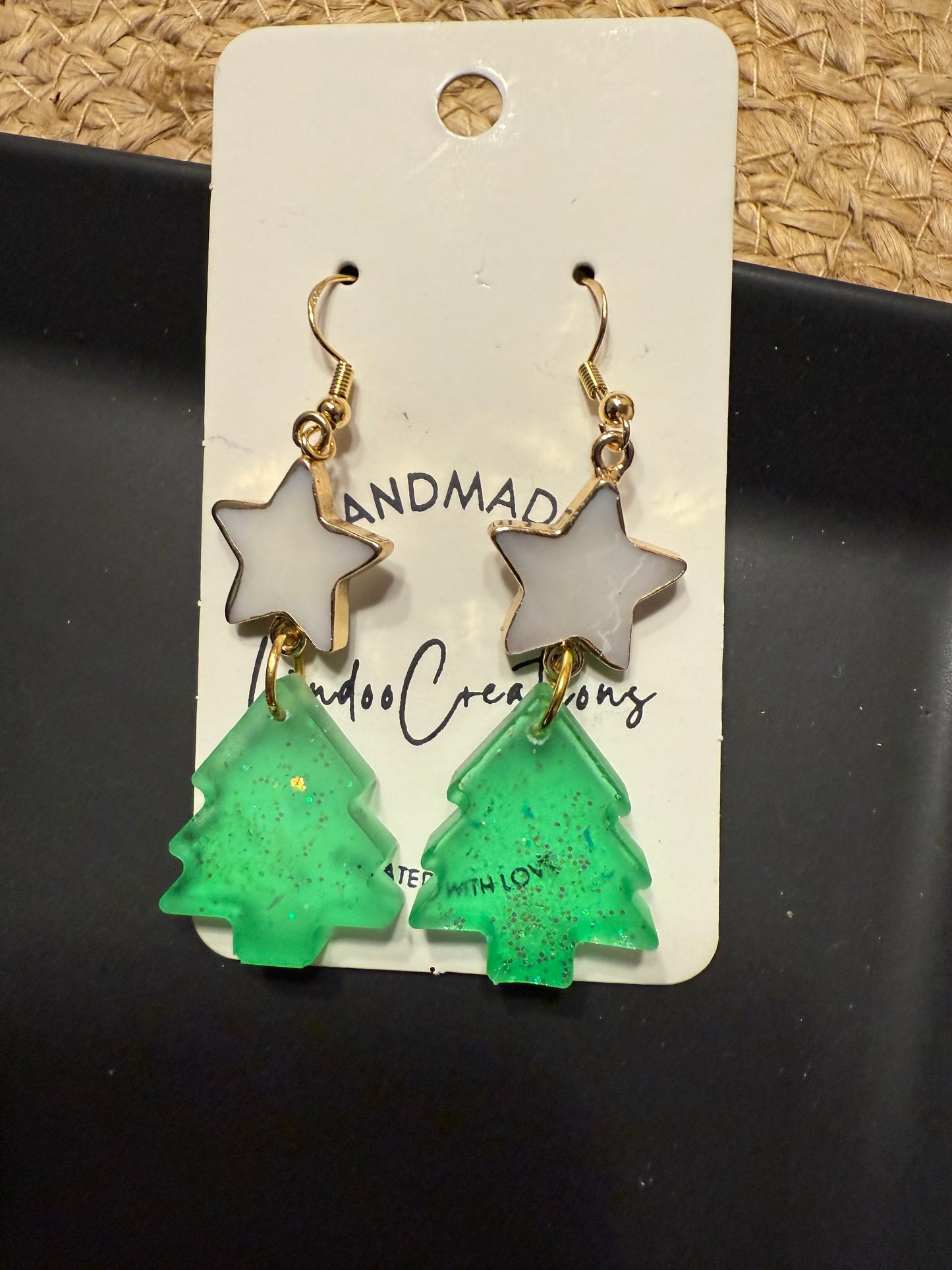 Green tree Christmas earrings handmade lightweight resin jewelry Holiday gift for her
