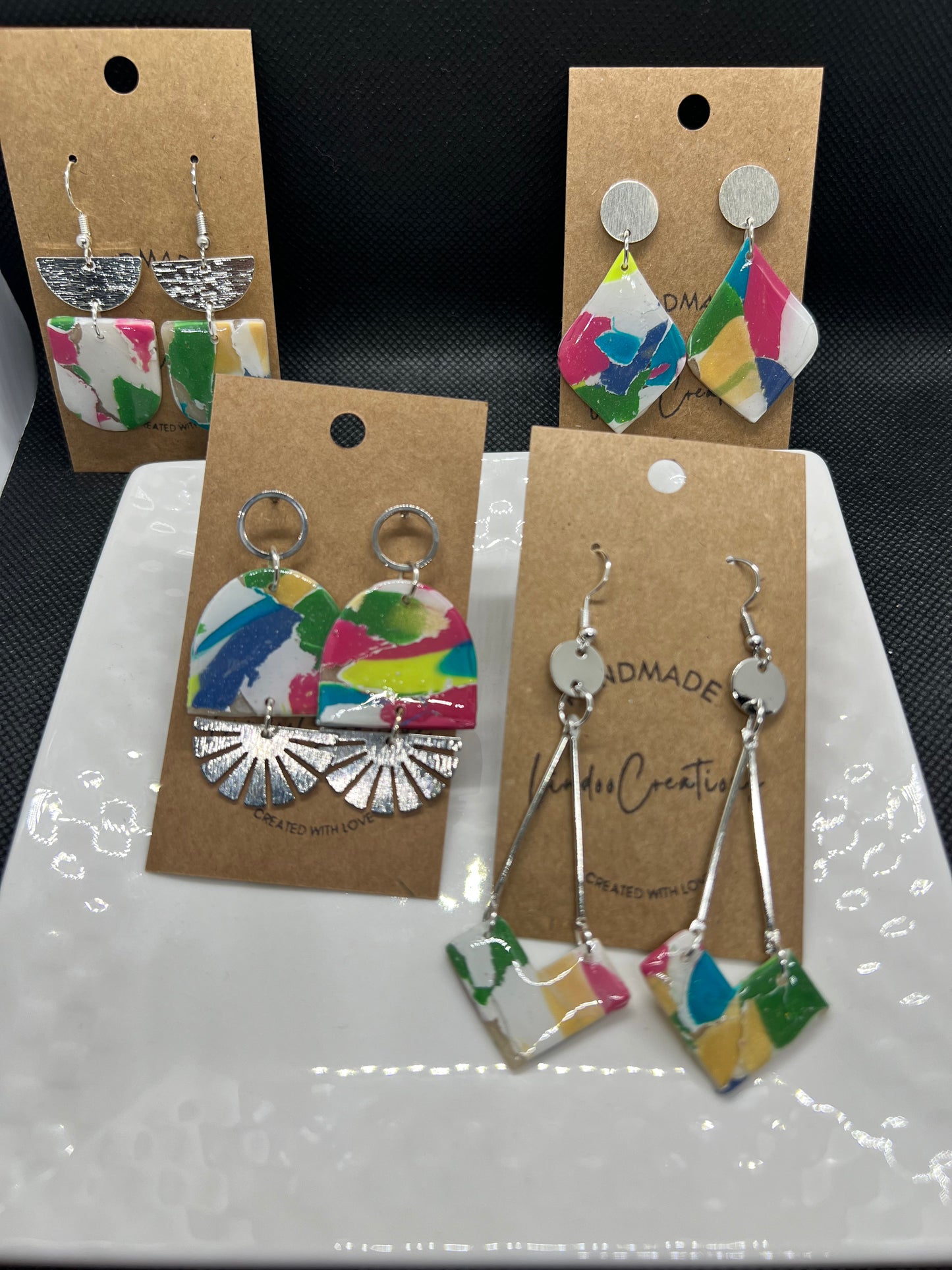Retro multi color teardrop clay earring shiny resin coating silver stud fastener The Lily