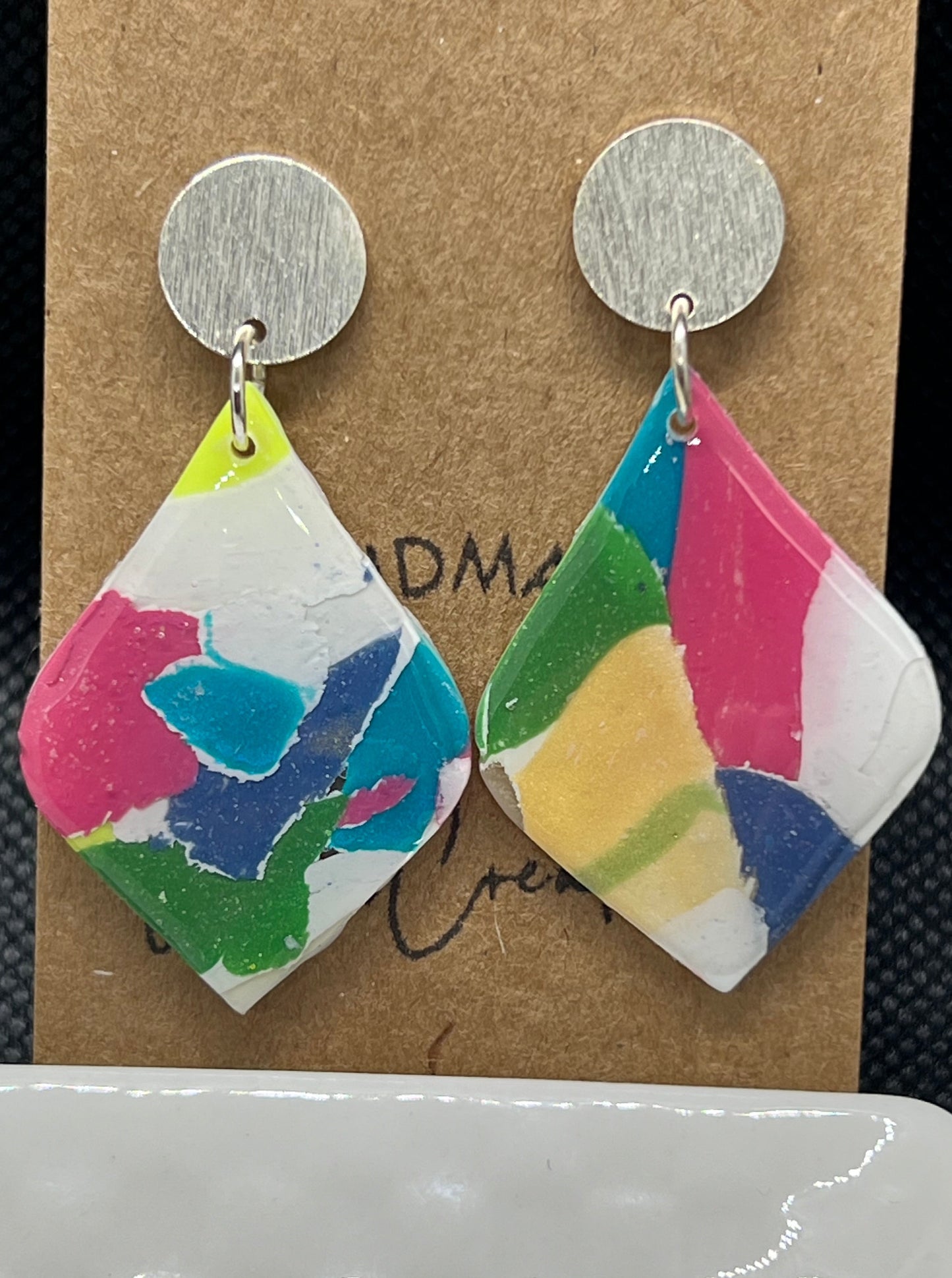 Retro multi color teardrop clay earring shiny resin coating silver stud fastener The Lily