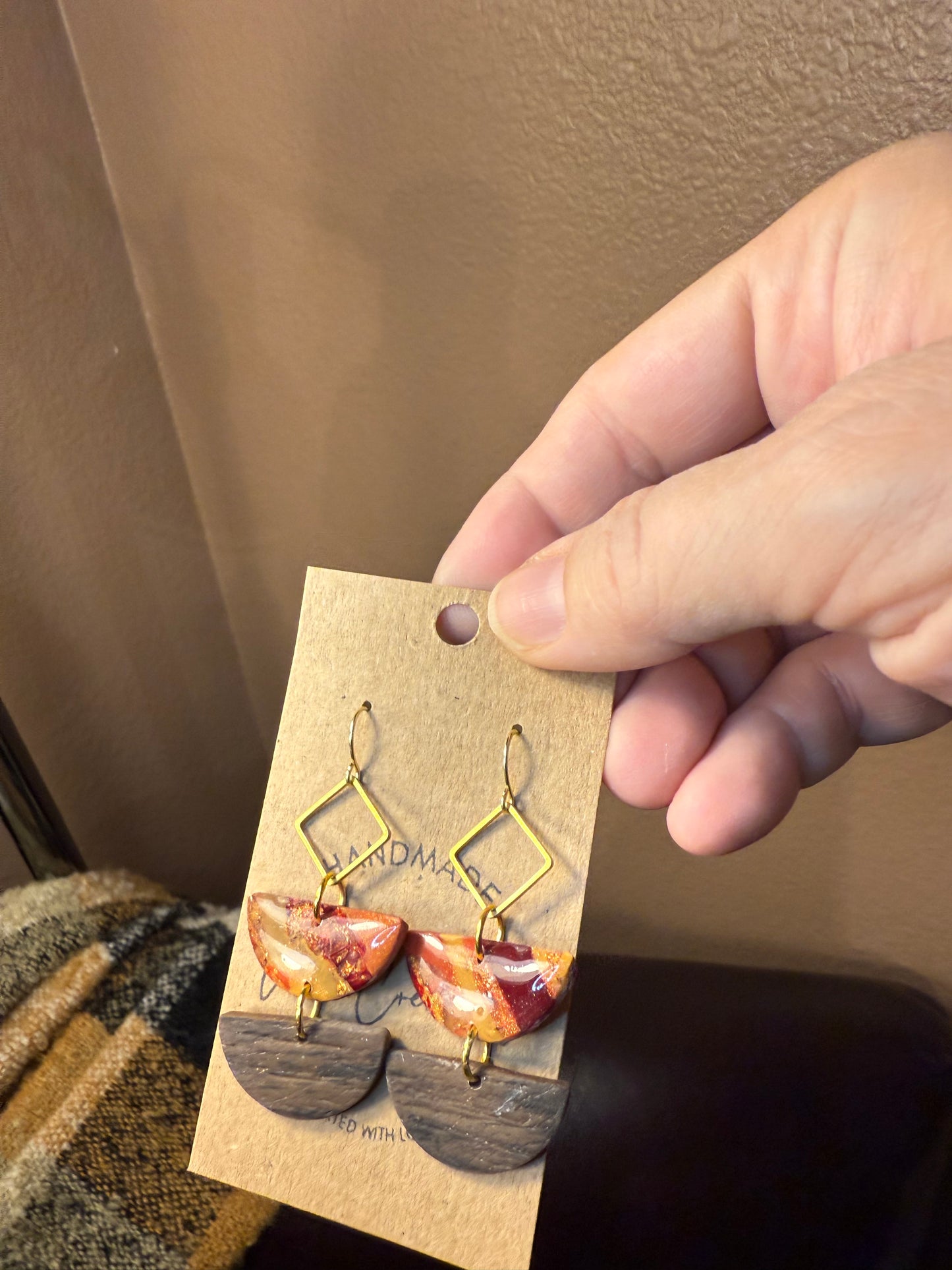 Fall colors necklace & earring SET Emily earrings faux wood look