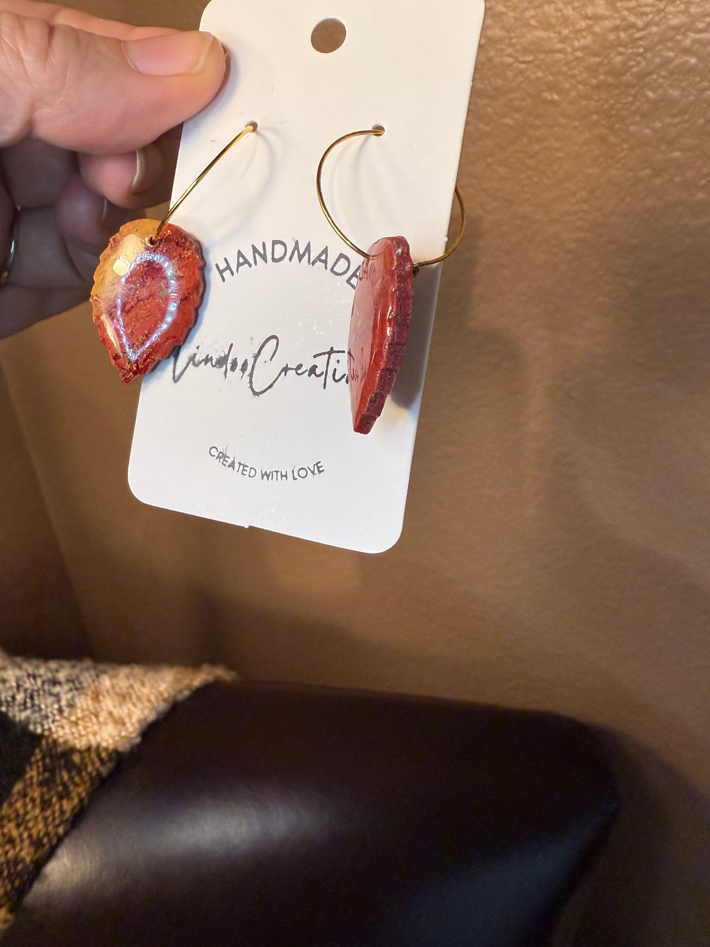 Fall colors necklace & earring SET leaf earrings marbled colors