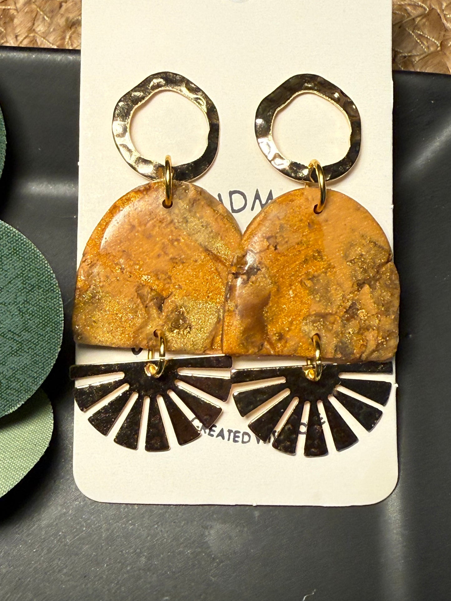 tan brown marble clay earrings handmade lightweight jewelry tan brown beige natural stone geometric edgy modern clay earring trendy bold statement funky jewelry gift for stylish woman
