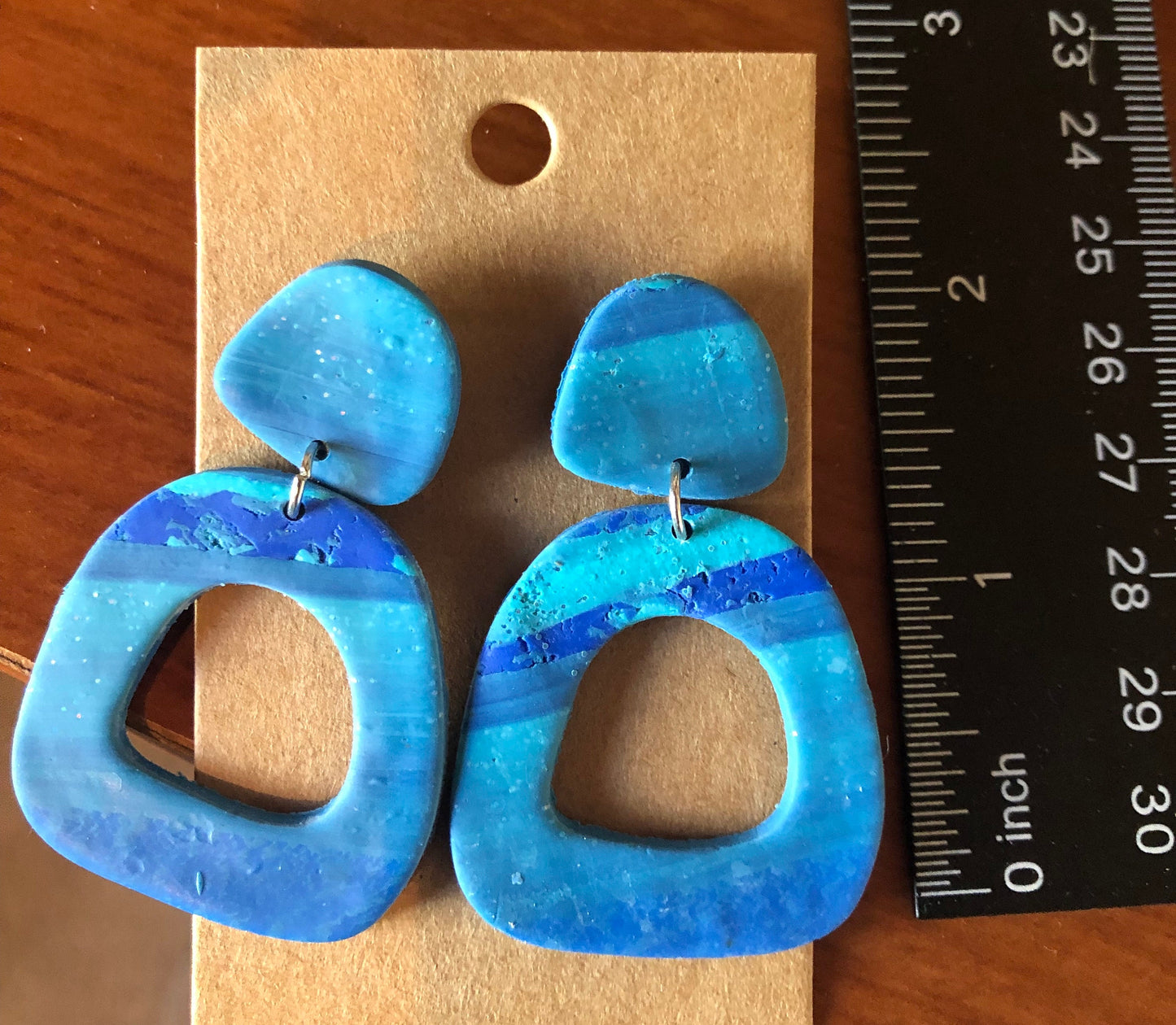 Blue Lagoon lightweight clay earrings with plastic posts non metal blue hoops metal allergy The Charity