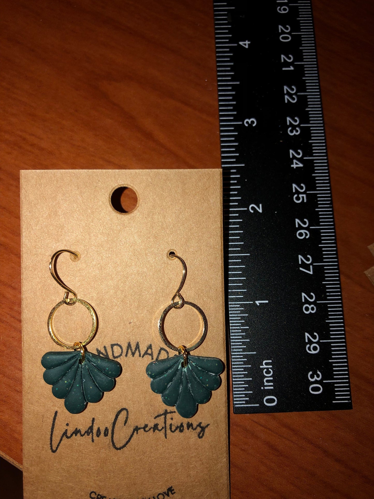 Dark Teal Blue Shell shape petite dangling clay lightweight earrings gold hardware handmade earringsThe Leighann