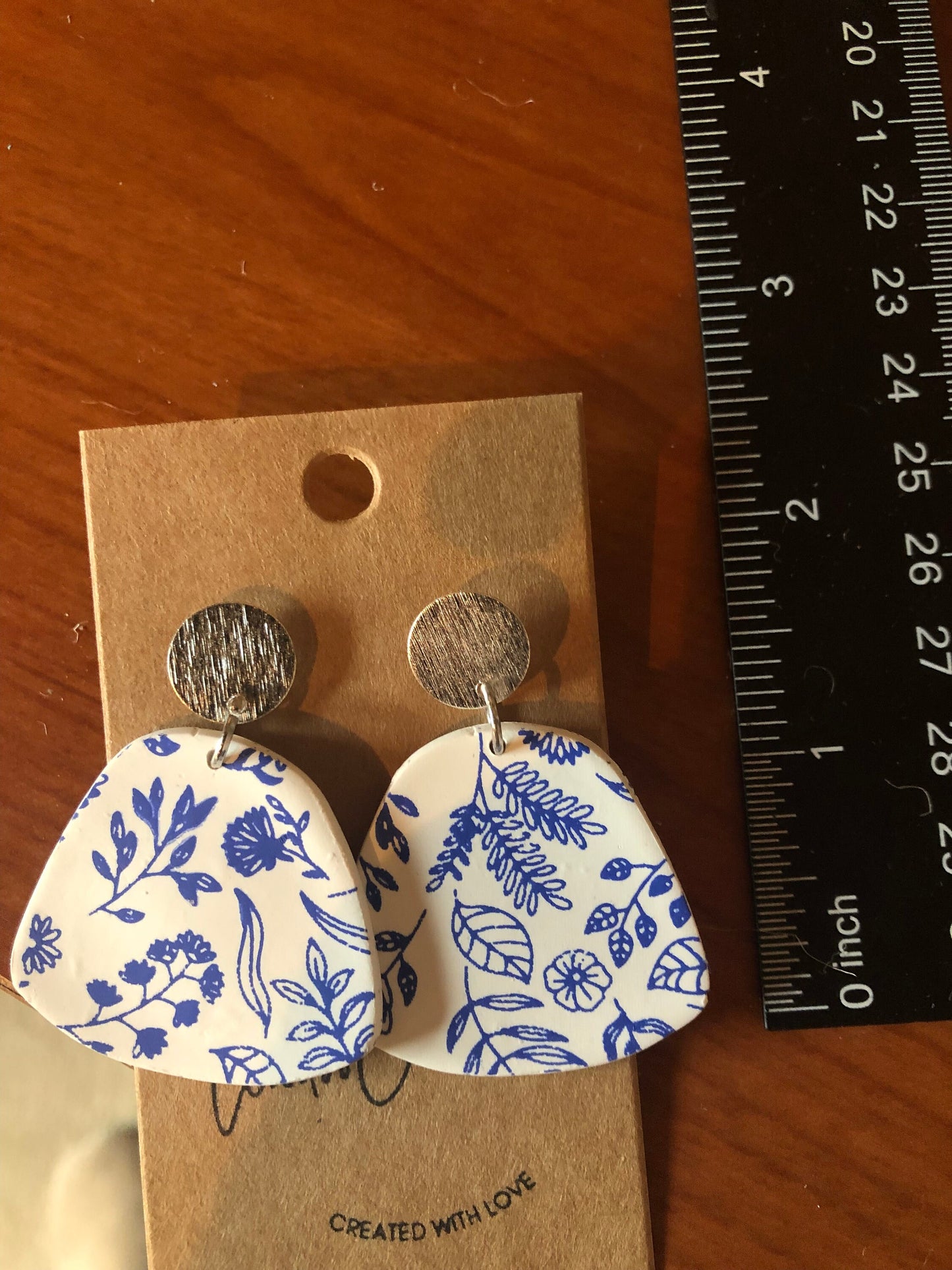 Blue and white Floral painted clay earrings/lightweight/the Lizzy