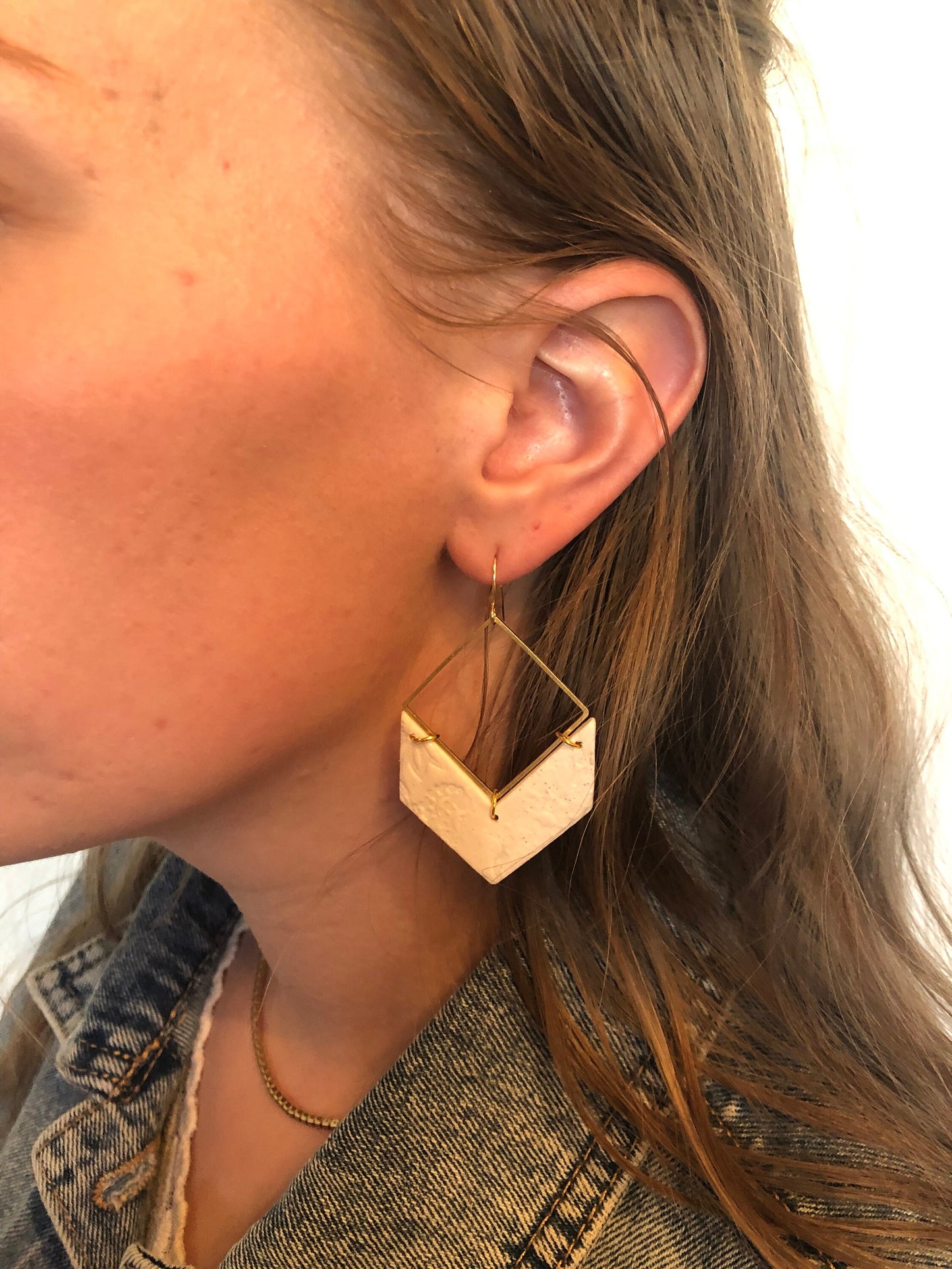 Pearl White textured clay earrings gold hardware handmade Lightweight modern dangle The Nikki
