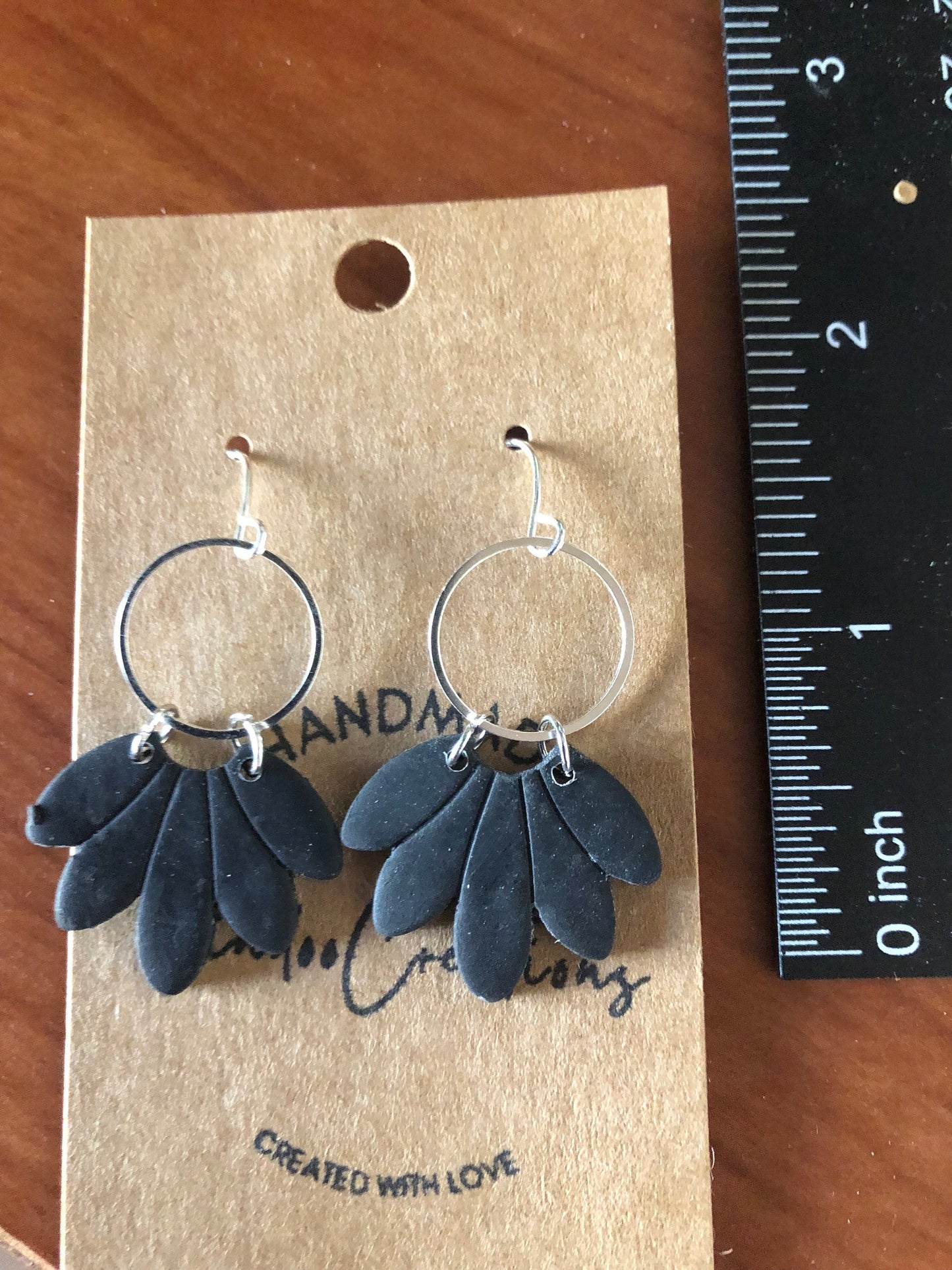 Ebony Black clay earrings daisy petal floral petite dangle drop handmade lightweight floral The Daisy
