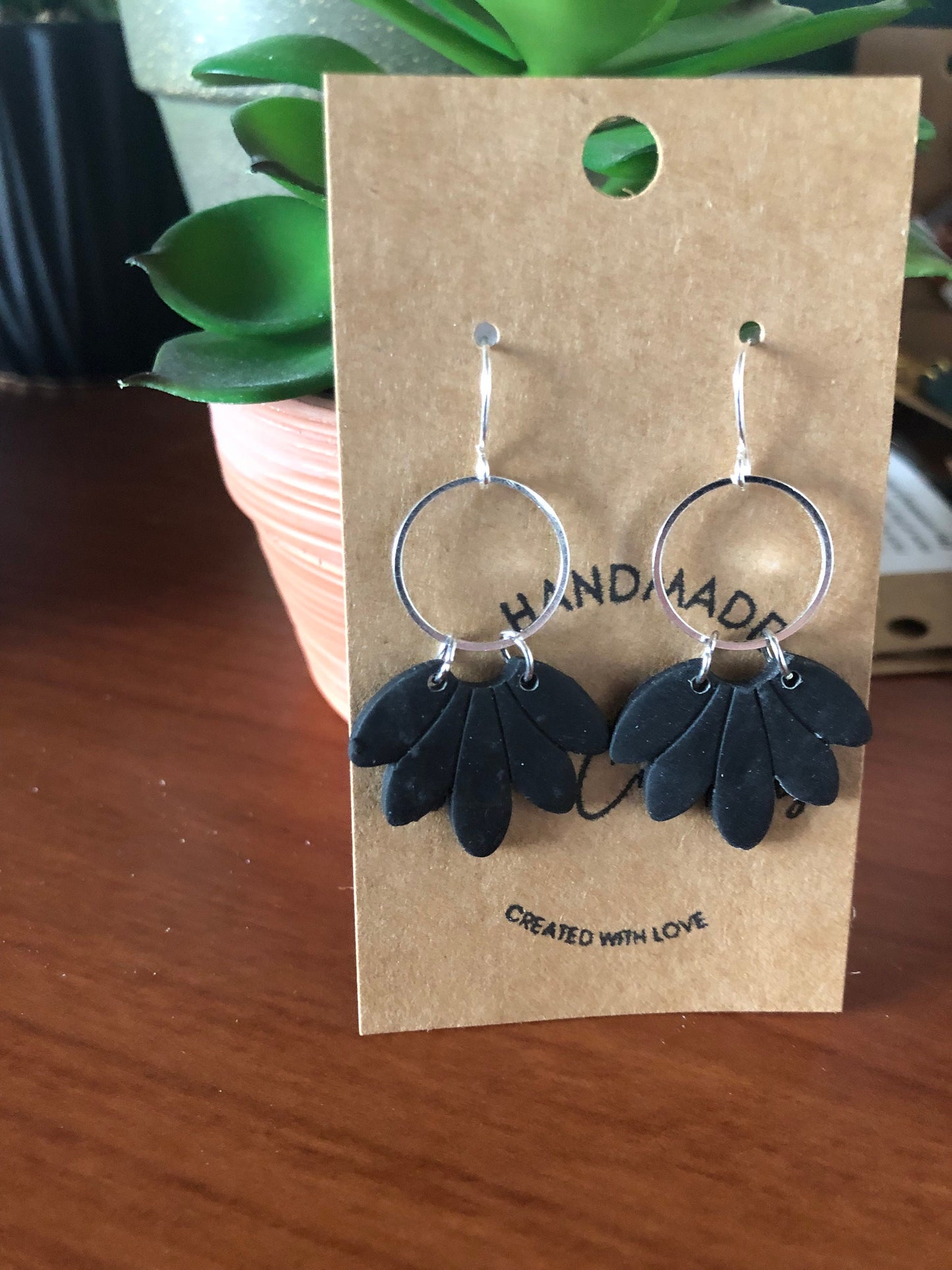 Ebony Black clay earrings daisy petal floral petite dangle drop handmade lightweight floral The Daisy