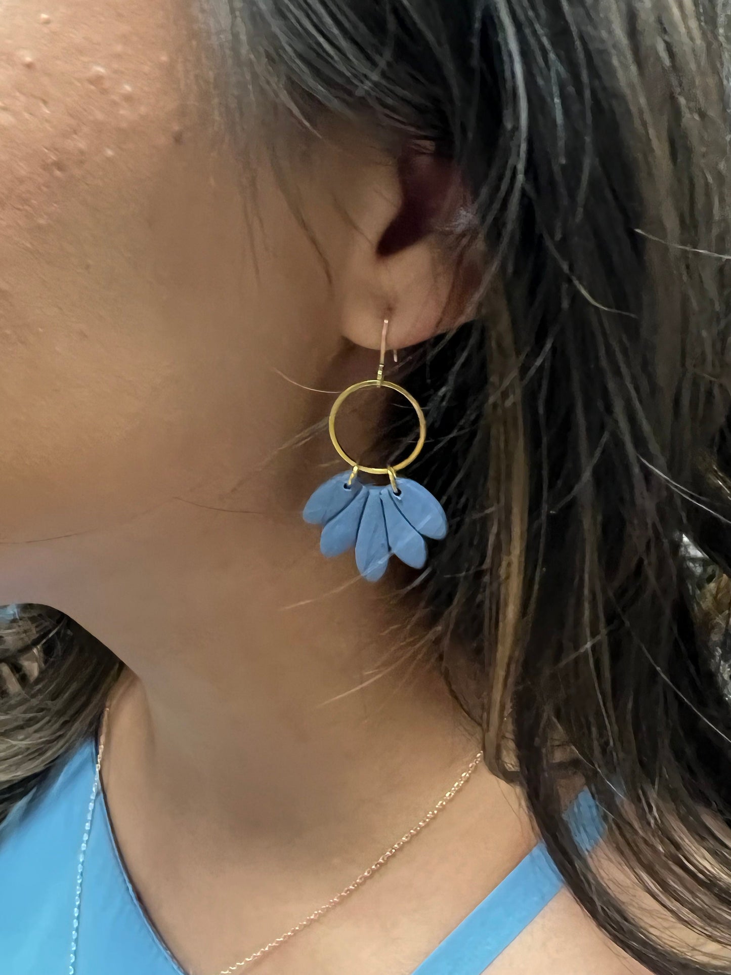 Apple Green daisy petal clay earrings floral petite dangle drop yellow green delicate gift idea for her The Daisy