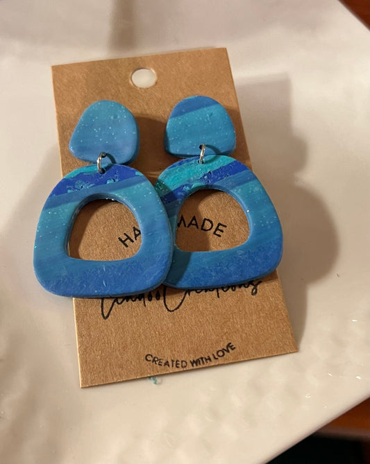 Blue Lagoon lightweight clay earrings with plastic posts non metal blue hoops metal allergy The Charity