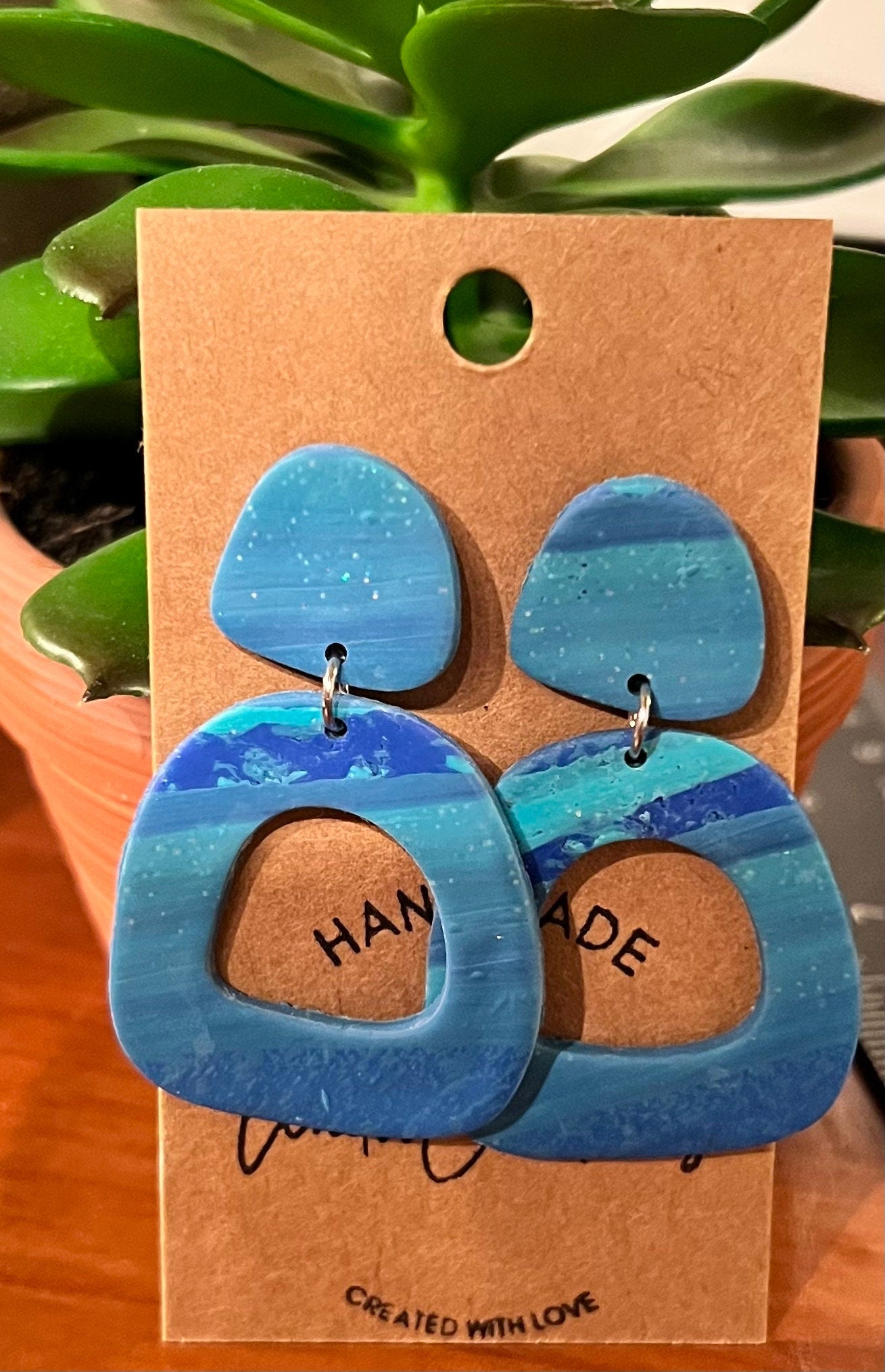 Blue Lagoon lightweight clay earrings with plastic posts non metal blue hoops metal allergy The Charity