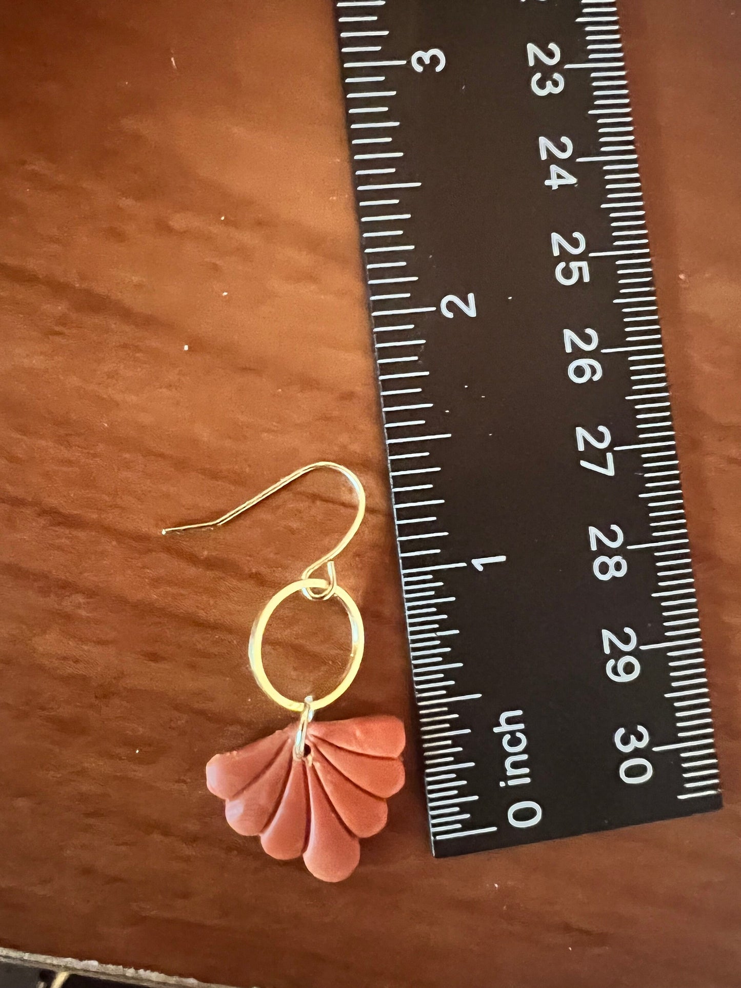 Burnt Orange small shell shape clay earrings petite dangling fall earrings lightweight The Leighann