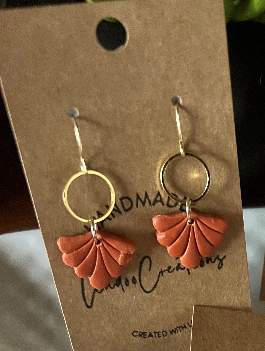 Burnt Orange small shell shape clay earrings petite dangling fall earrings lightweight The Leighann