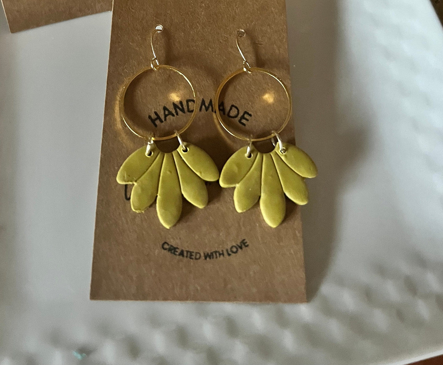 Apple Green daisy petal clay earrings floral petite dangle drop yellow green delicate gift idea for her The Daisy