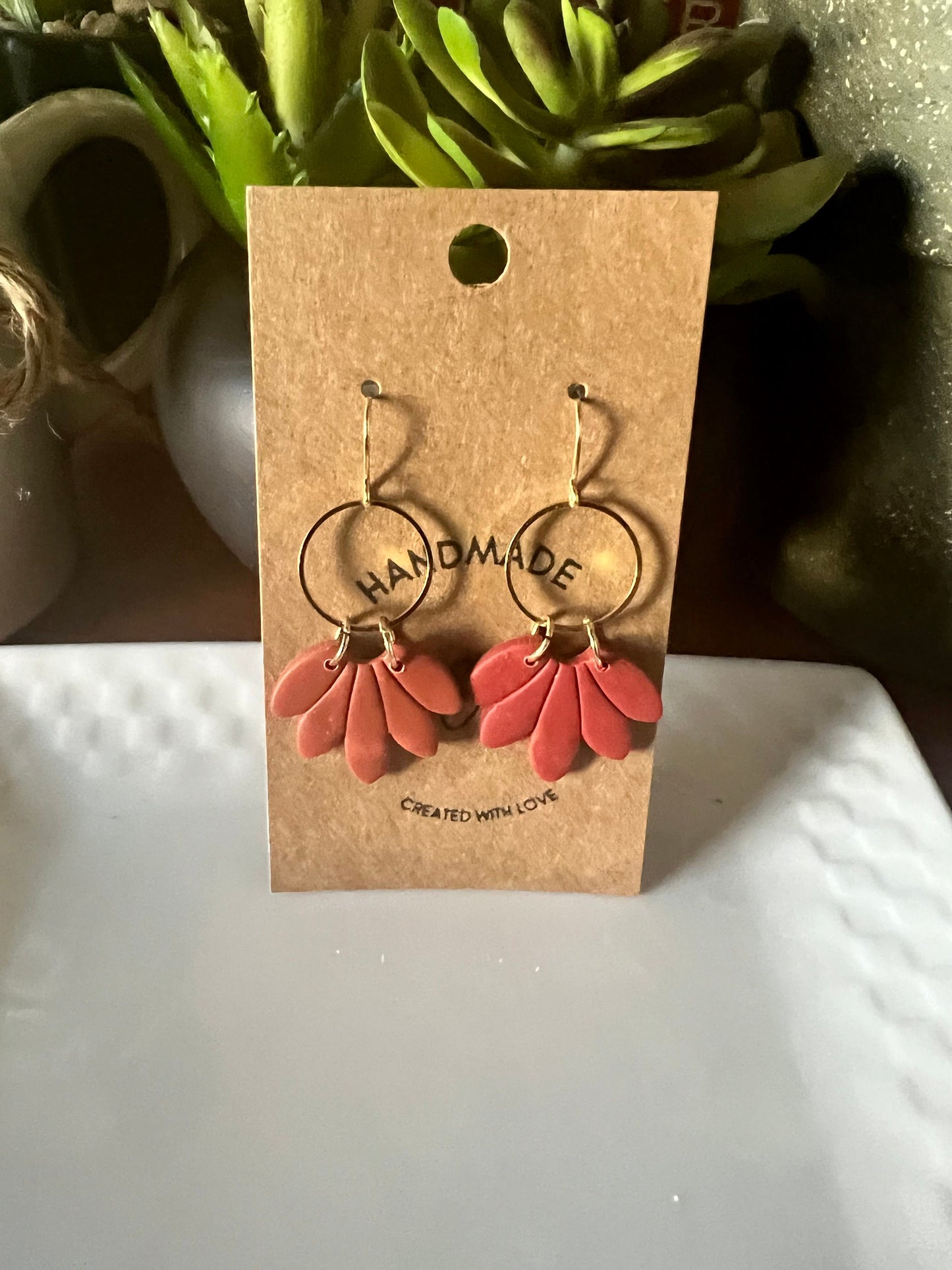 Burnt Orange daisy petals handmade clay earrings floral petite dangle lightweight orange The Daisy