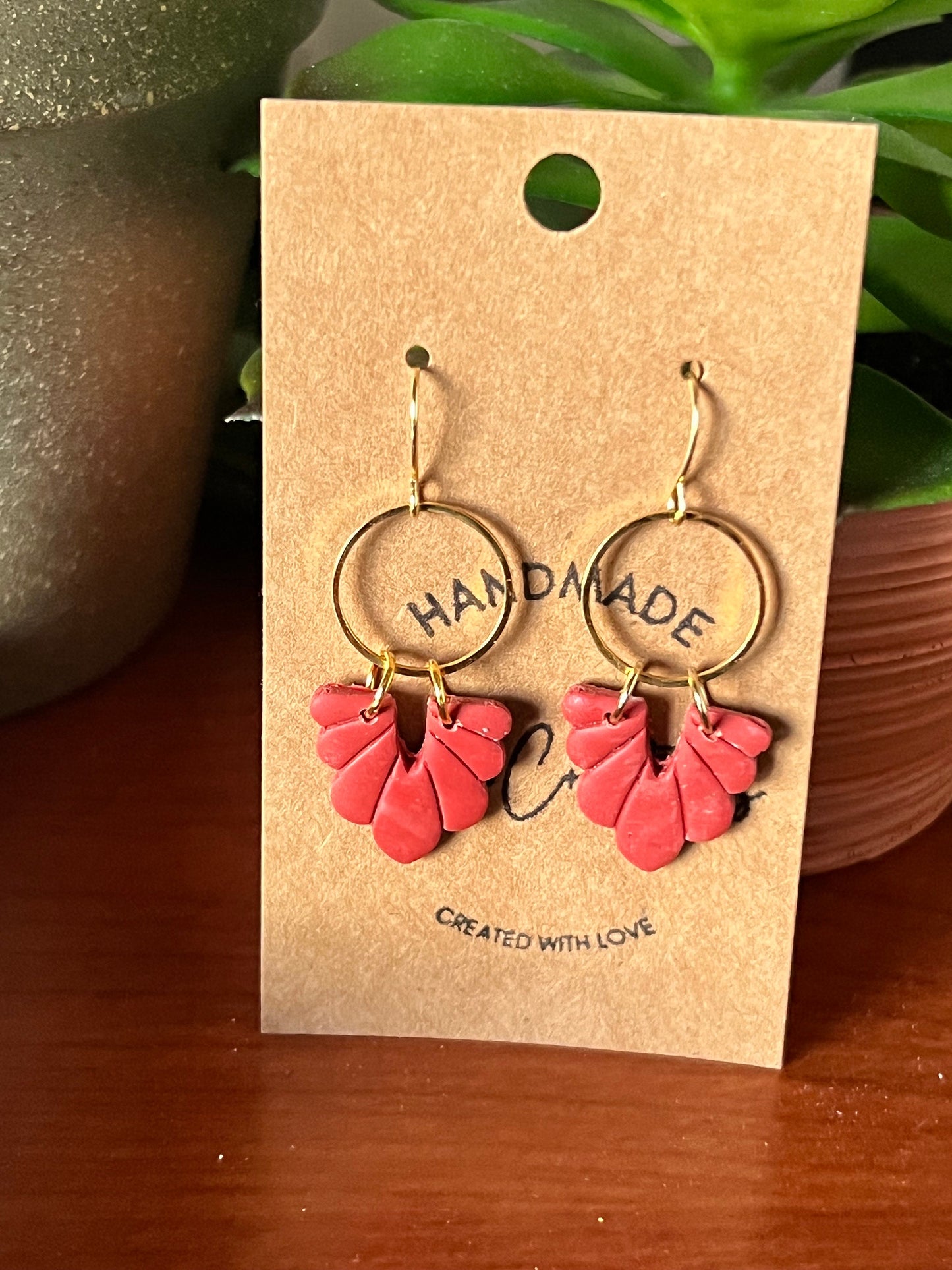 Burnt Orange clay earrings petite small shell shape handmade earrings lightweight petite The Megan