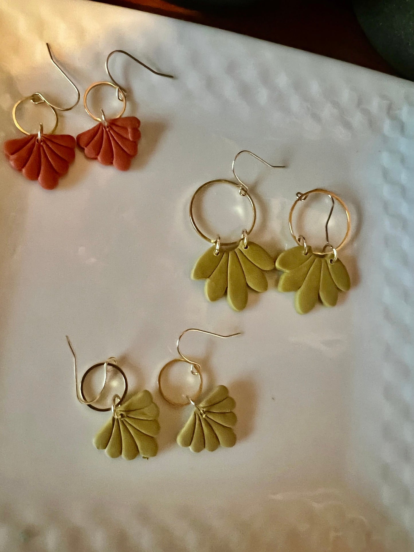 Burnt Orange small shell shape clay earrings petite dangling fall earrings lightweight The Leighann