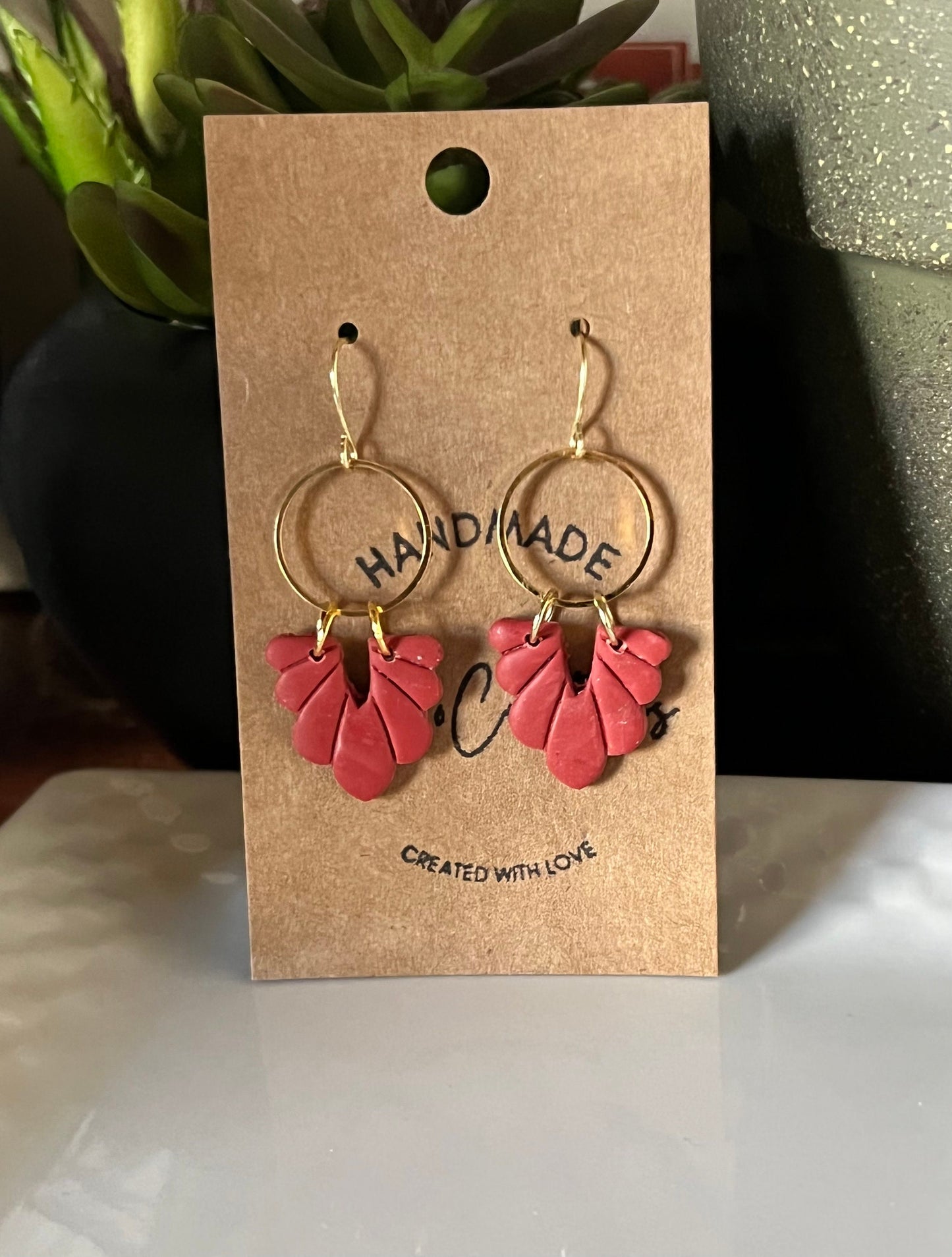 Burnt Orange clay earrings petite small shell shape handmade earrings lightweight petite The Megan