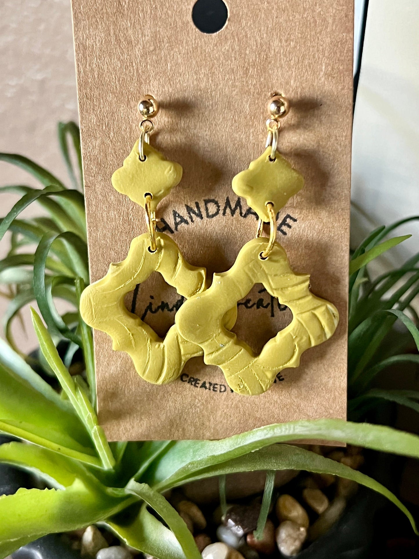 Apple Green light green yellow Moroccan shape small petite clay earrings lightweight The Bianca