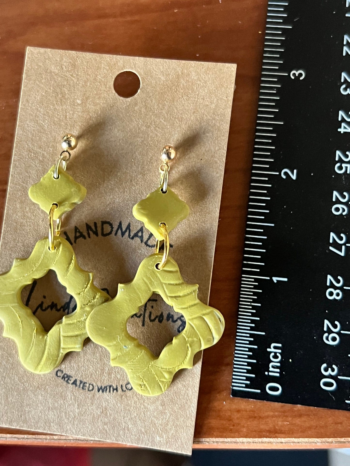Apple Green light green yellow Moroccan shape small petite clay earrings lightweight The Bianca