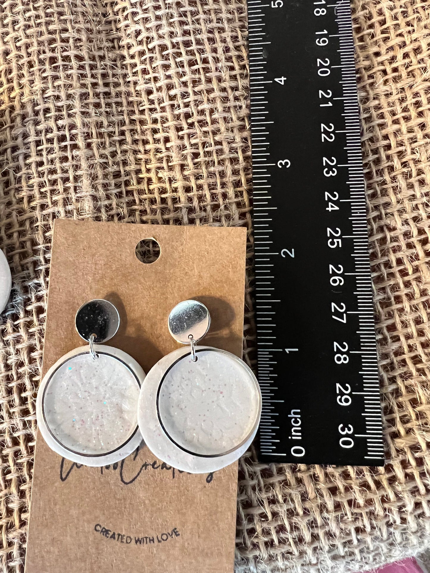 White polymer clay Snowflake textured earrings/sparkly/silver circle/push back /The Olivia