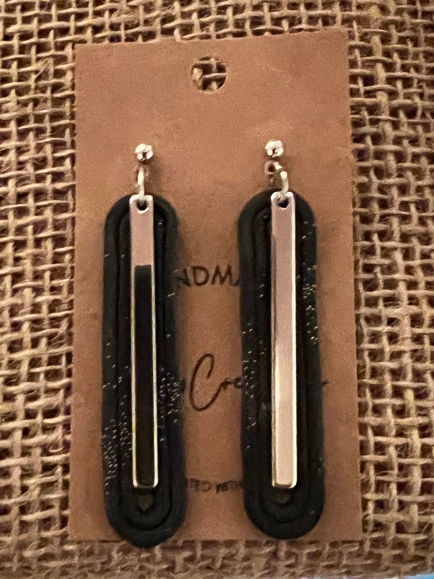 Ebony Black Dangling Earrings Modern Silver Style long lightweight handmade earrings the Molly