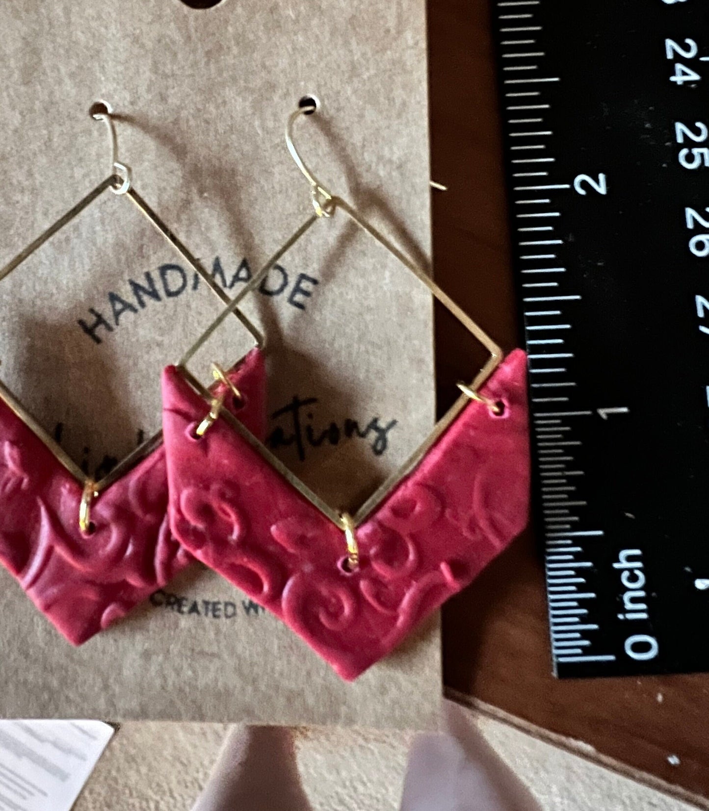 Red textured clay earrings Lightweight modern statement geometric dangle The Nikki