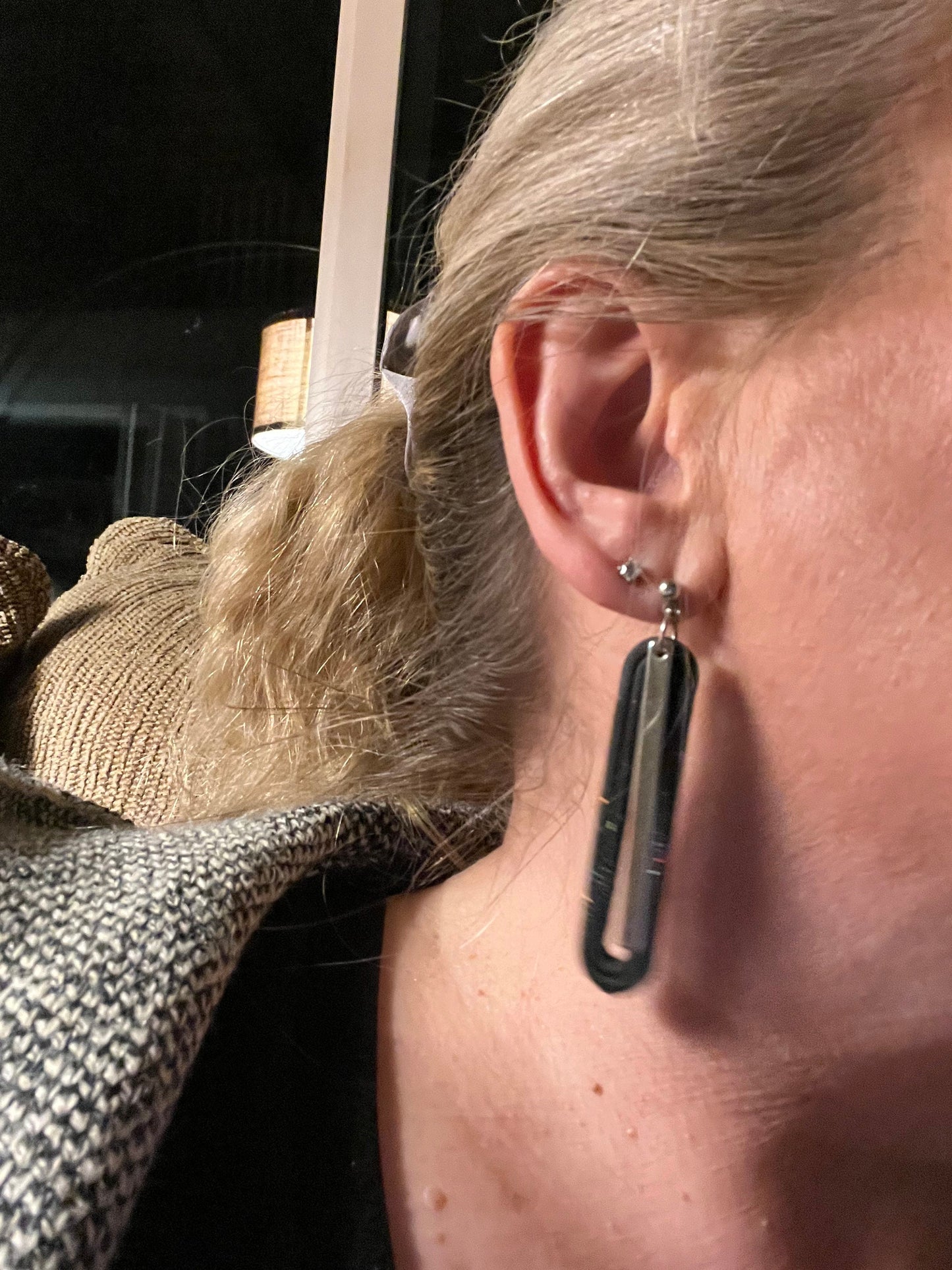 Ebony Black Dangling Earrings Modern Silver Style long lightweight handmade earrings the Molly