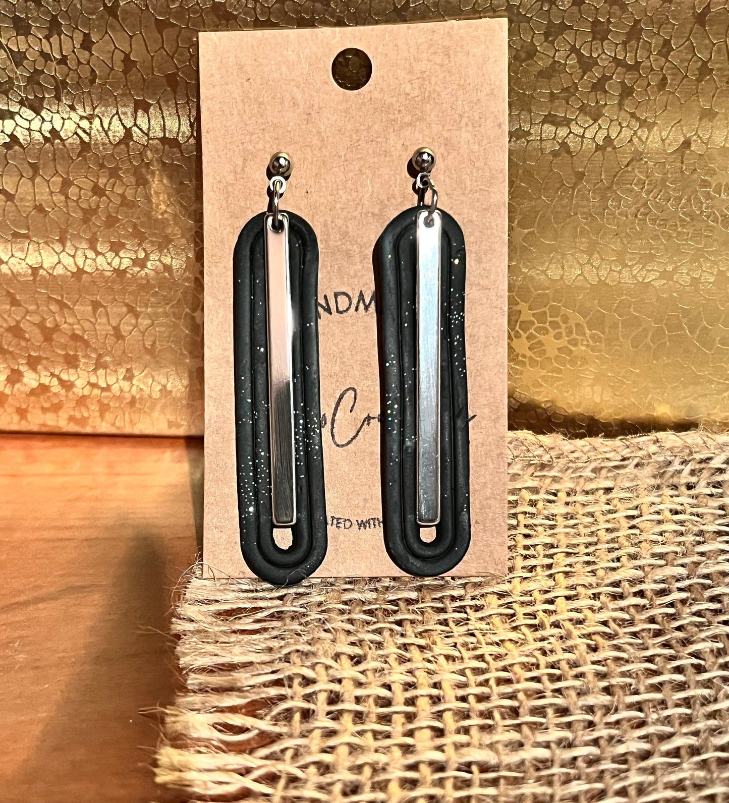 Ebony Black Dangling Earrings Modern Silver Style long lightweight handmade earrings the Molly