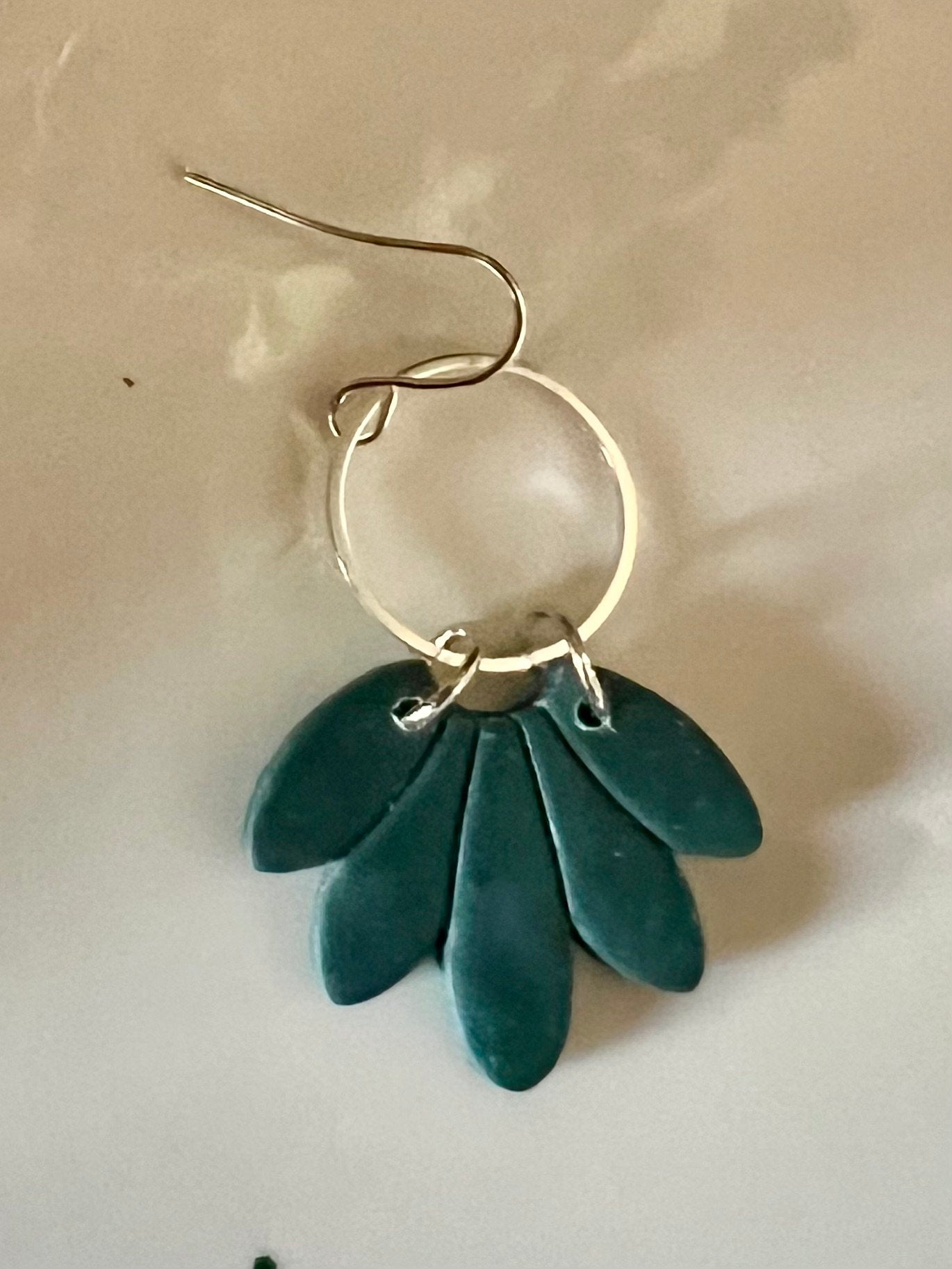 Dark Teal daisy petal clay earring floral petite dangle drop silver hardware blue green teal The Daisy