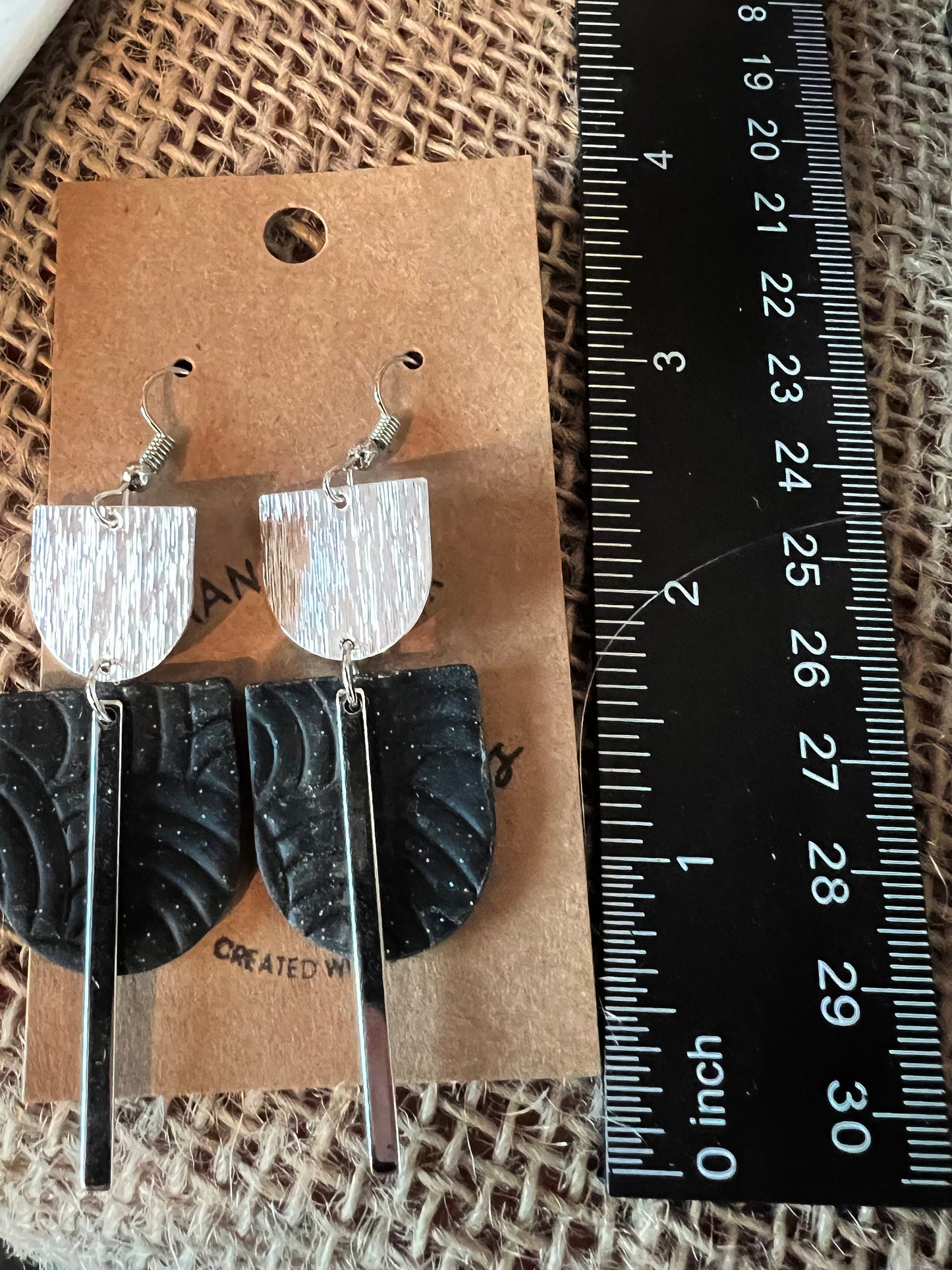 Ebony black textured Long dangle earrings/polymer clay/silver hardware /modern/boho/metal/The Maggie