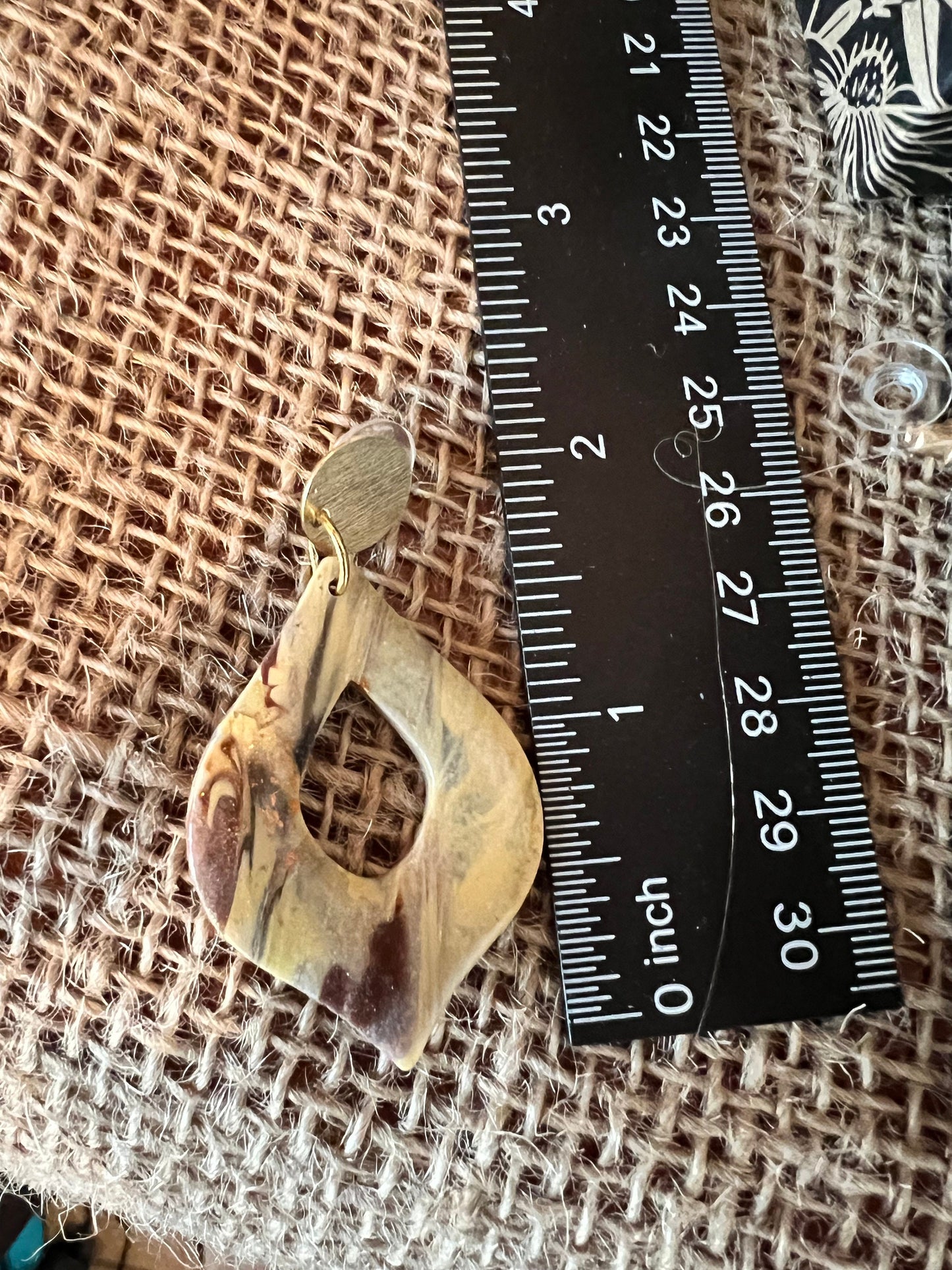 Gold tan beige Dangle teardrop shape handmade clay earrings gold & copper flecks lightweight The Arabella
