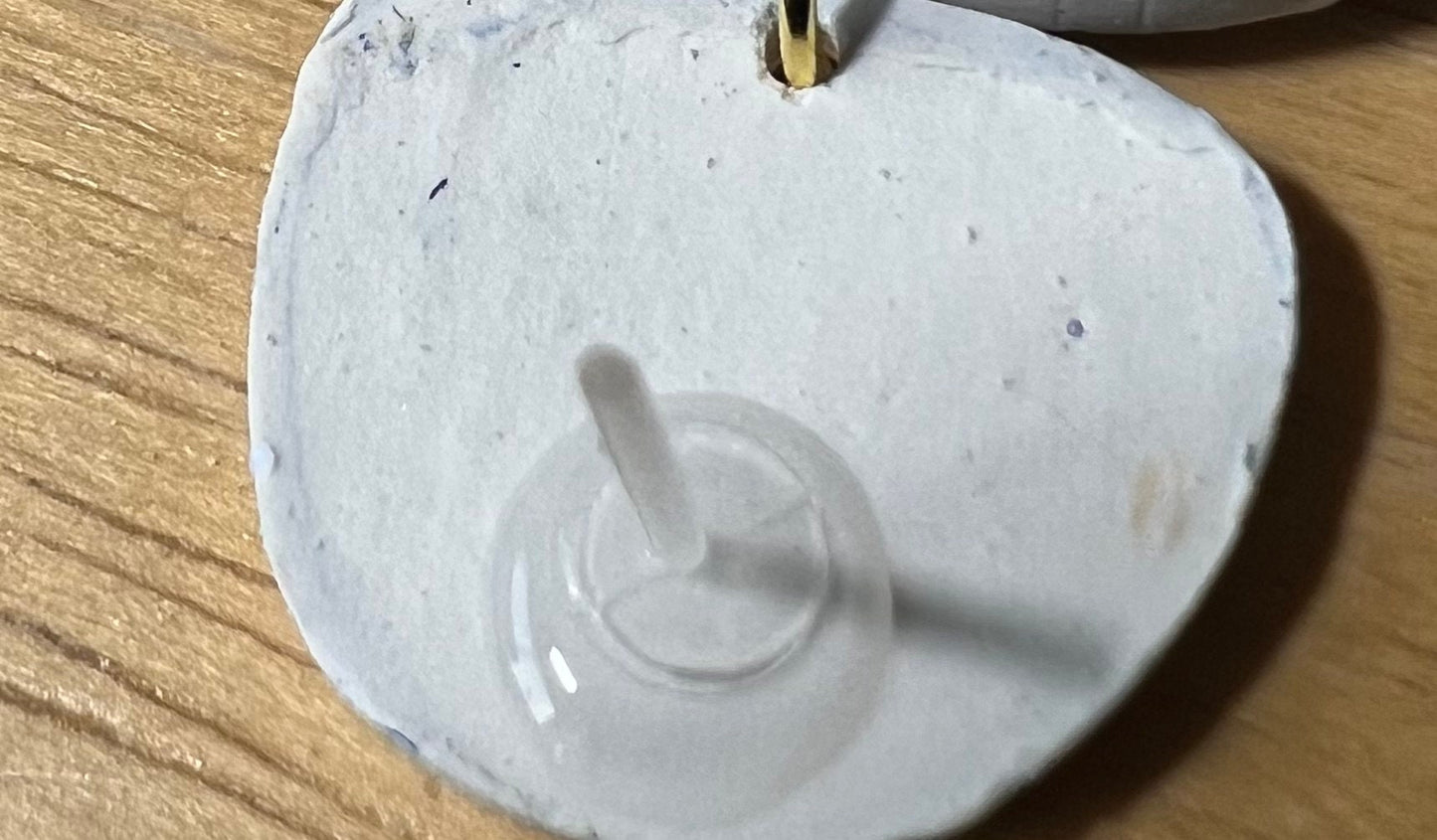 Blue and white Floral lightweight clay earrings with plastic posts non metal nickel allergy The Charity