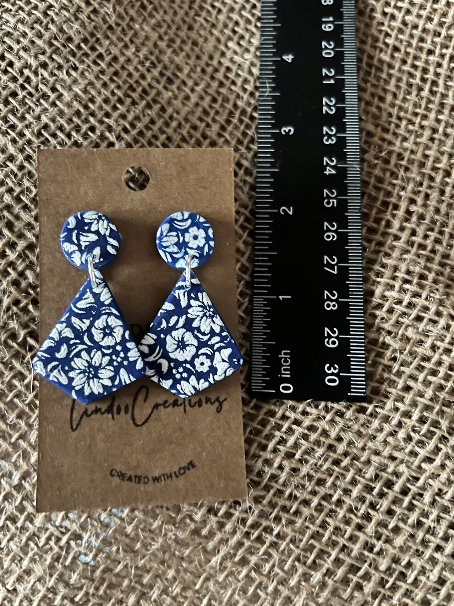 Royal Blue and white flowers lightweight dangling clay earrings With Plastic Posts no metal nickel allergy The Flurry
