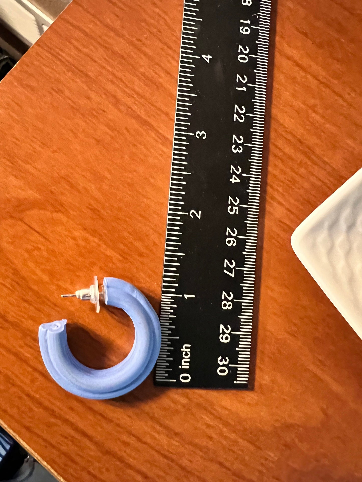 Light blue hoops polymer clay earrings chunky lightweight handmade textured small hoops