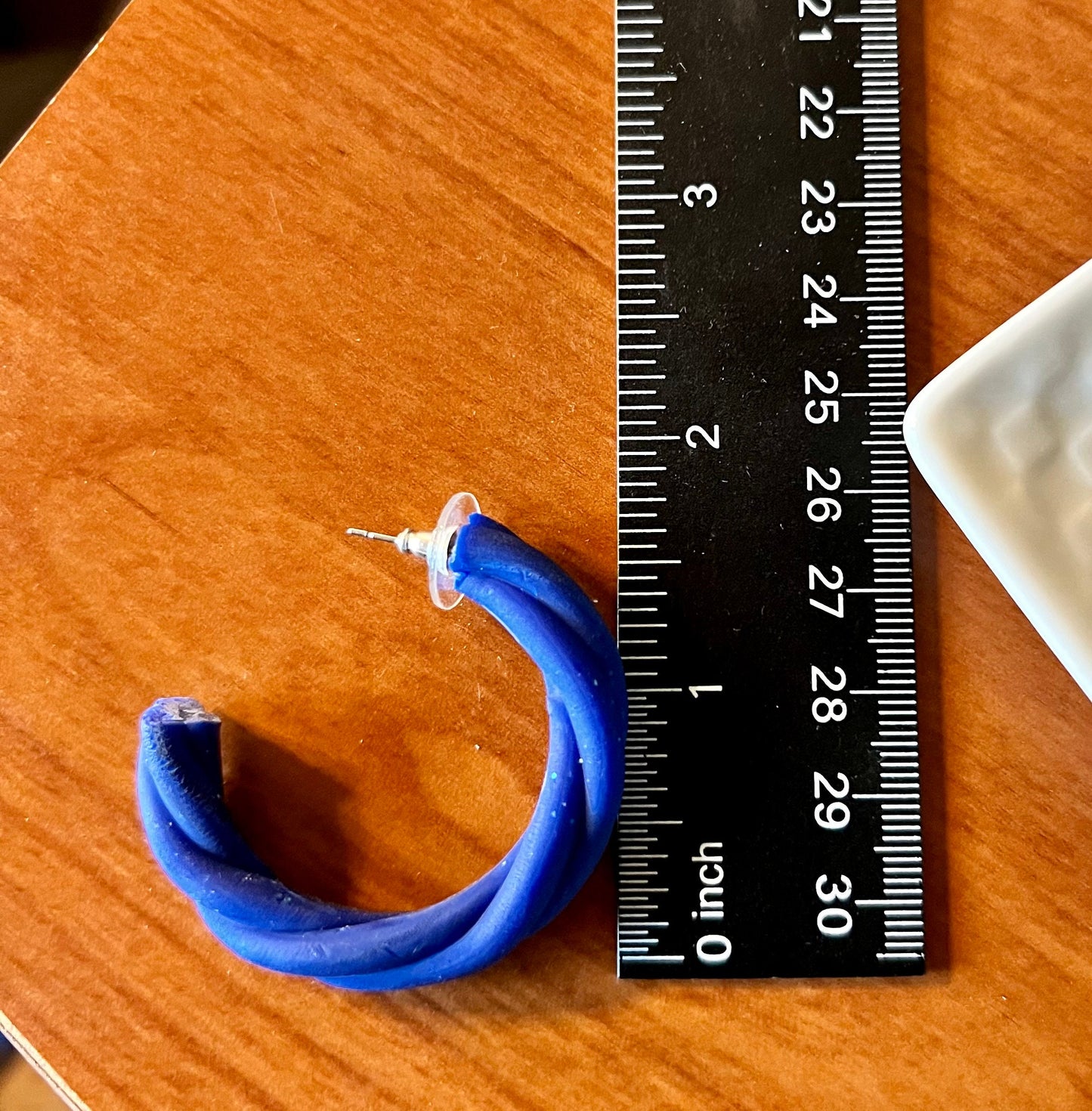 Royal blue hoops polymer clay earrings twisted chunky lightweight handmade cobalt blue medium size 1 3/4 inch diameter