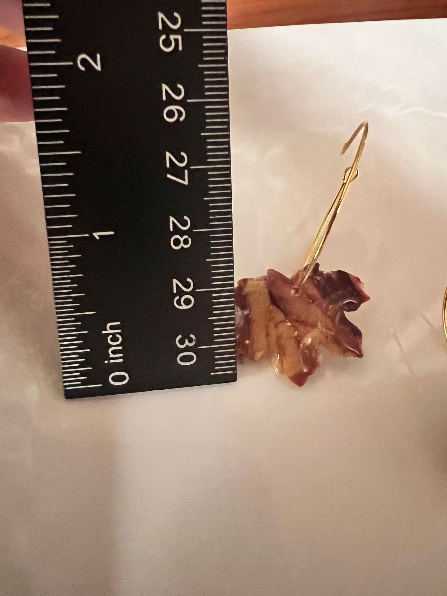 Orange gold burgundy fall colors Maple leaf clay earrings handmade resin coating gold coated hoop