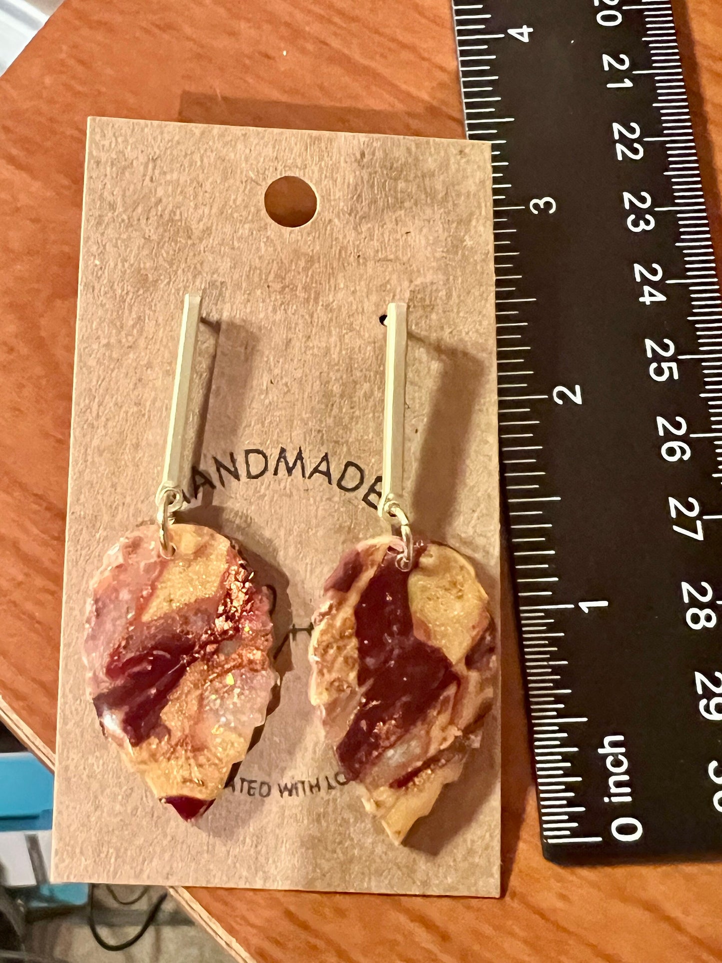 Orange gold burgundy fall earrings Autumn cherry leaf clay earrings resin coating rod post closure