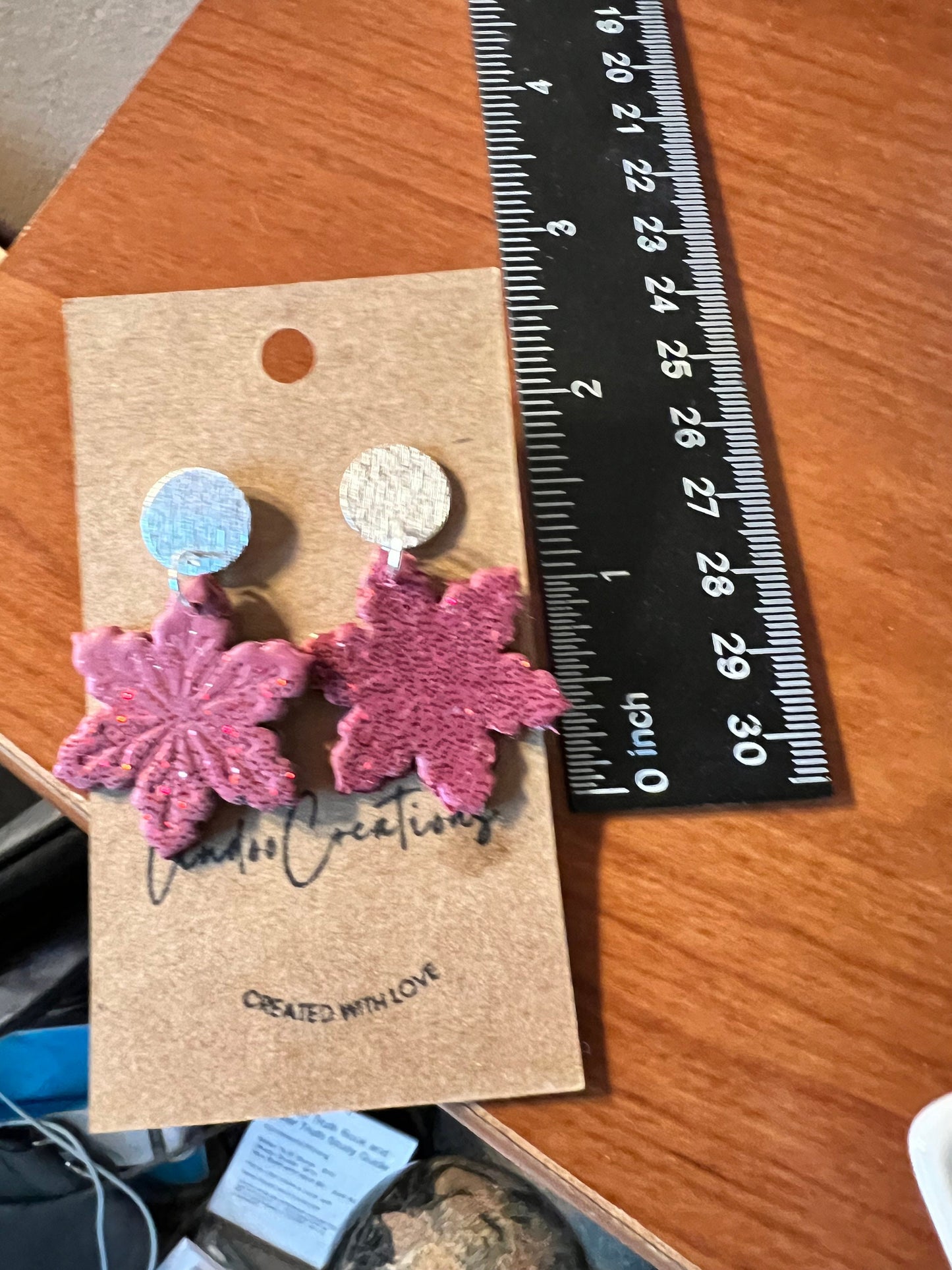 Sparkly red Snowflake clay earrings/Holiday/Christmas/Winter/silver stud