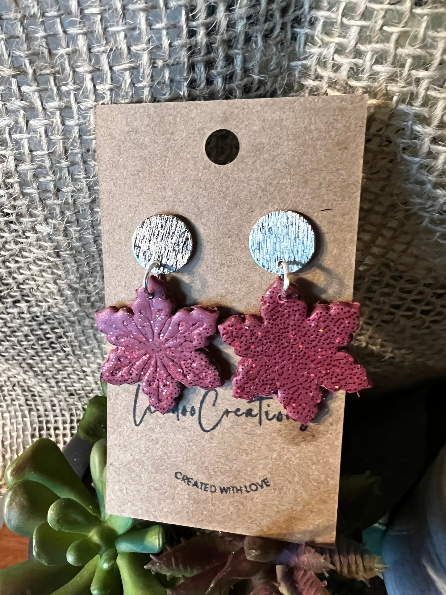 Sparkly red Snowflake clay earrings/Holiday/Christmas/Winter/silver stud