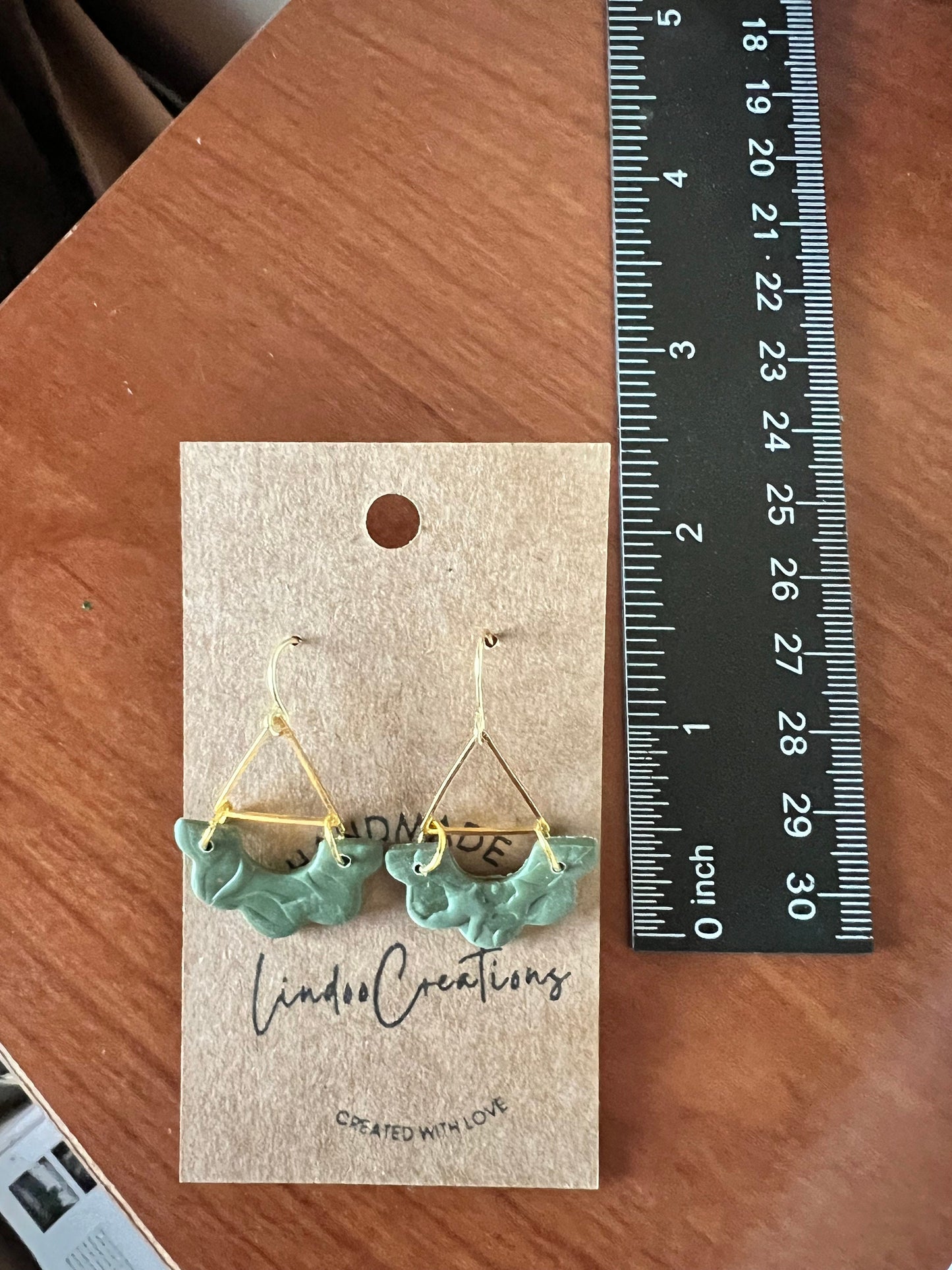 Olive Green textured dainty small clay lacy dangle earrings handmade tiny scallop shape gold hardware The Alison