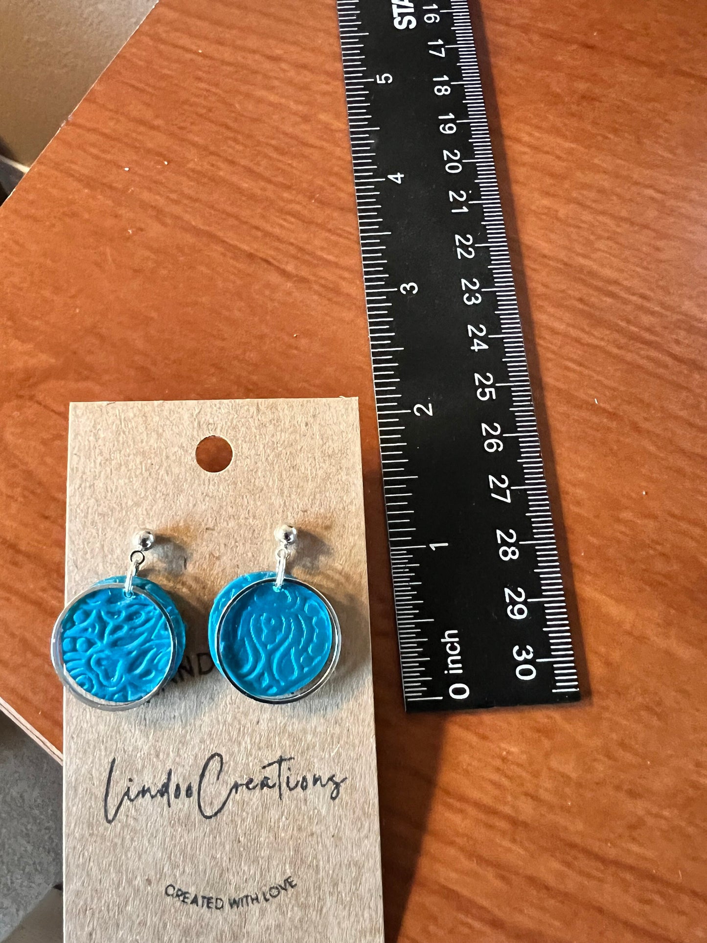 Small circle blue teal turquoise textured clay earrings with silver hardware/lightweight dainty petite/silver ball post closure/The Emma