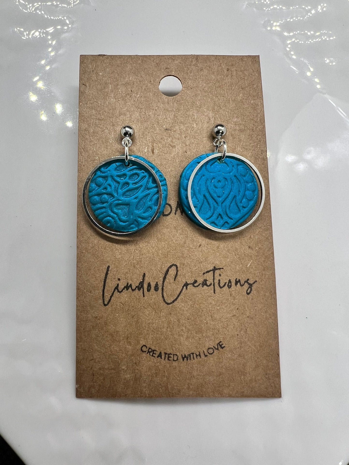 Small circle blue teal turquoise textured clay earrings with silver hardware/lightweight dainty petite/silver ball post closure/The Emma