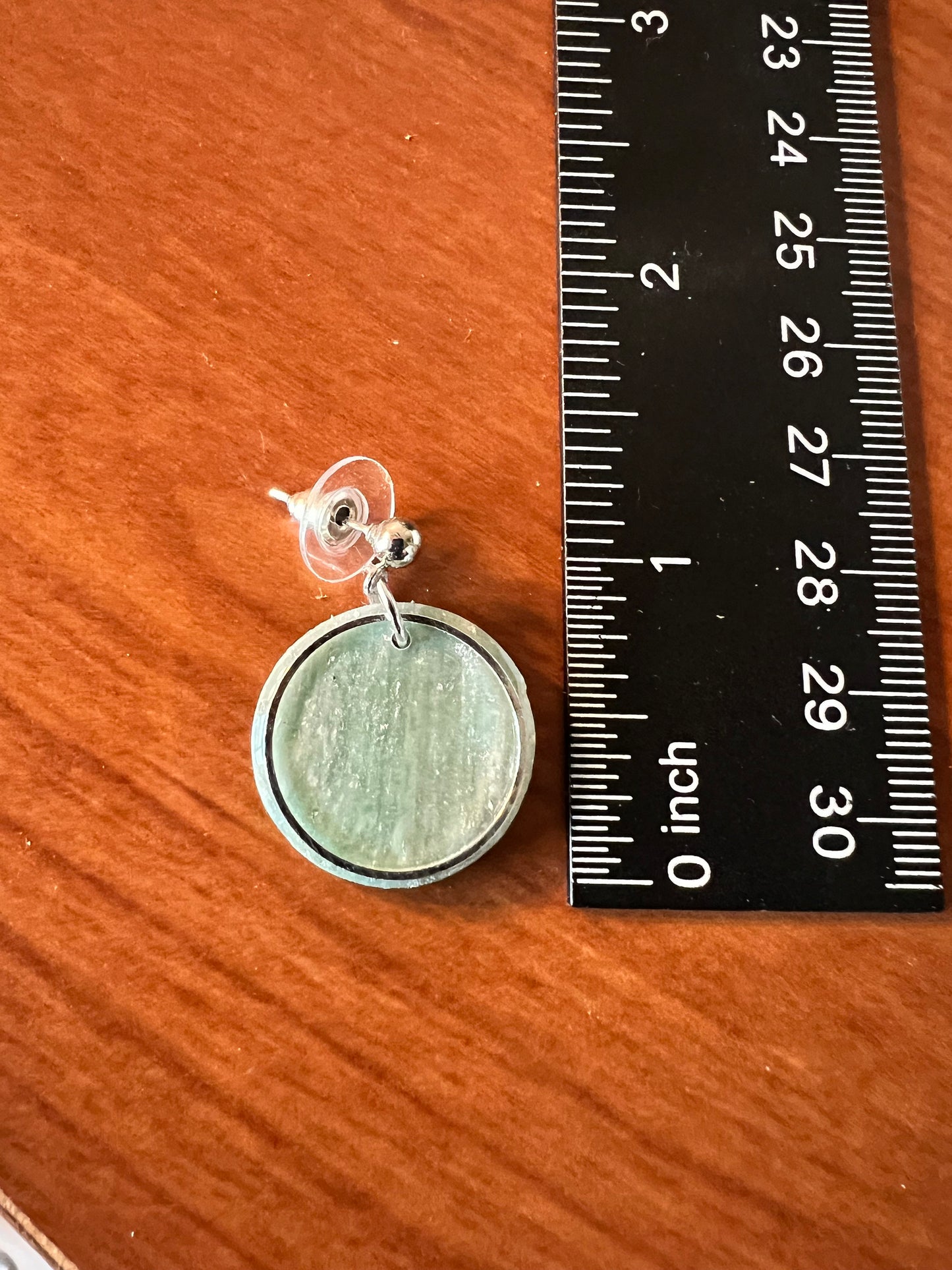 Small circle light green clay earrings with silver hardware seaglass green with resin coating lightweight handmade dainty petite The Emma