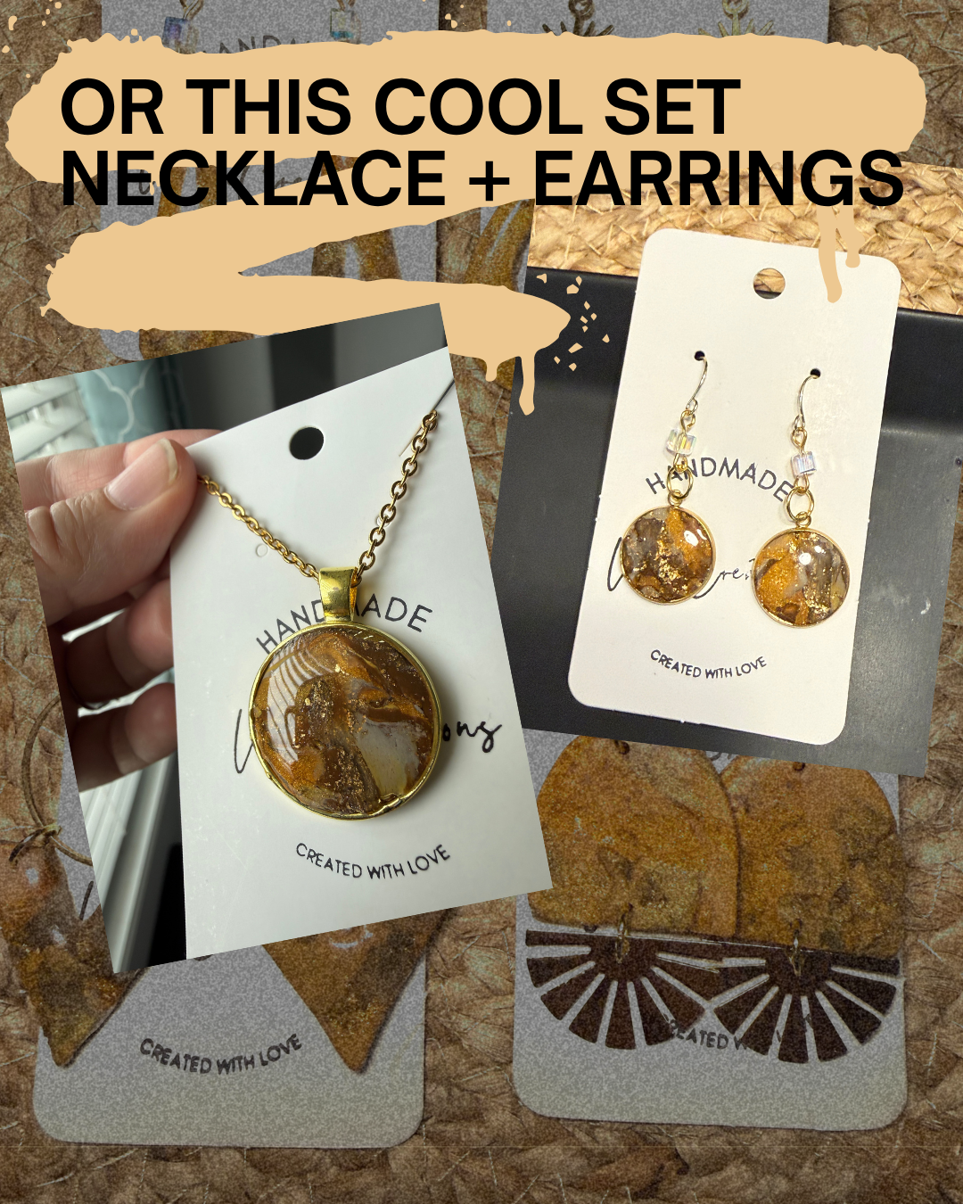 tan brown marble petite clay earrings handmade lightweight jewelry tan brown beige geometric edgy modern clay earring trendy bold statement funky jewelry gift for stylish woman