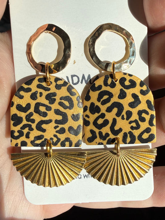 Leopard print earrings with gold accents clay earrings bold fashion lightweight handmade