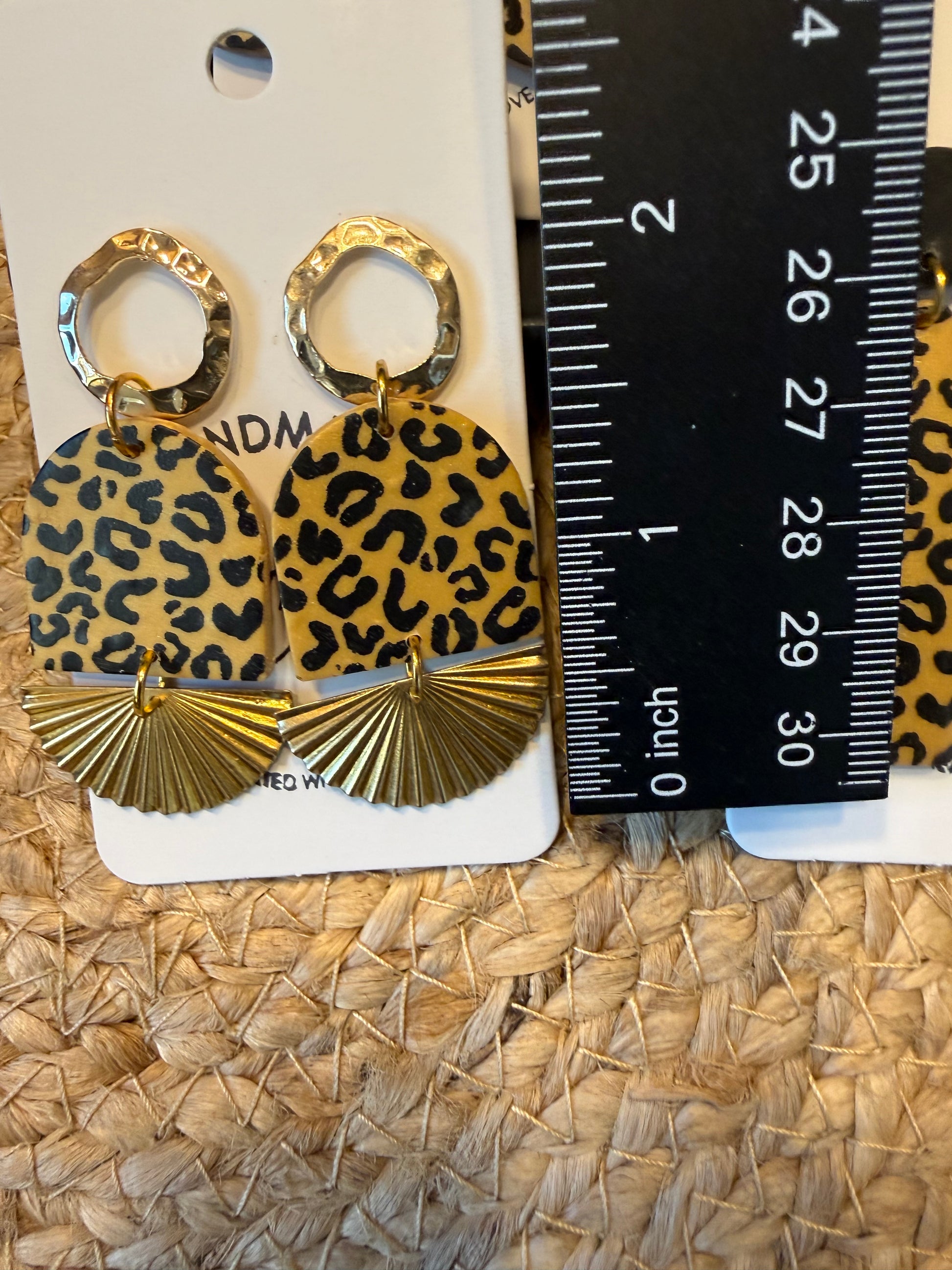 Leopard print earrings with gold accents clay earrings bold fashion lightweight handmade