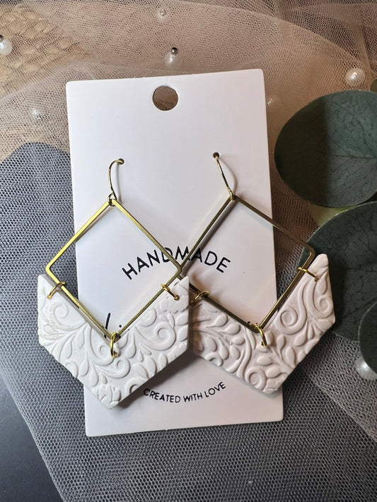 Pearl White textured clay earrings gold hardware handmade Lightweight modern dangle The Nikki