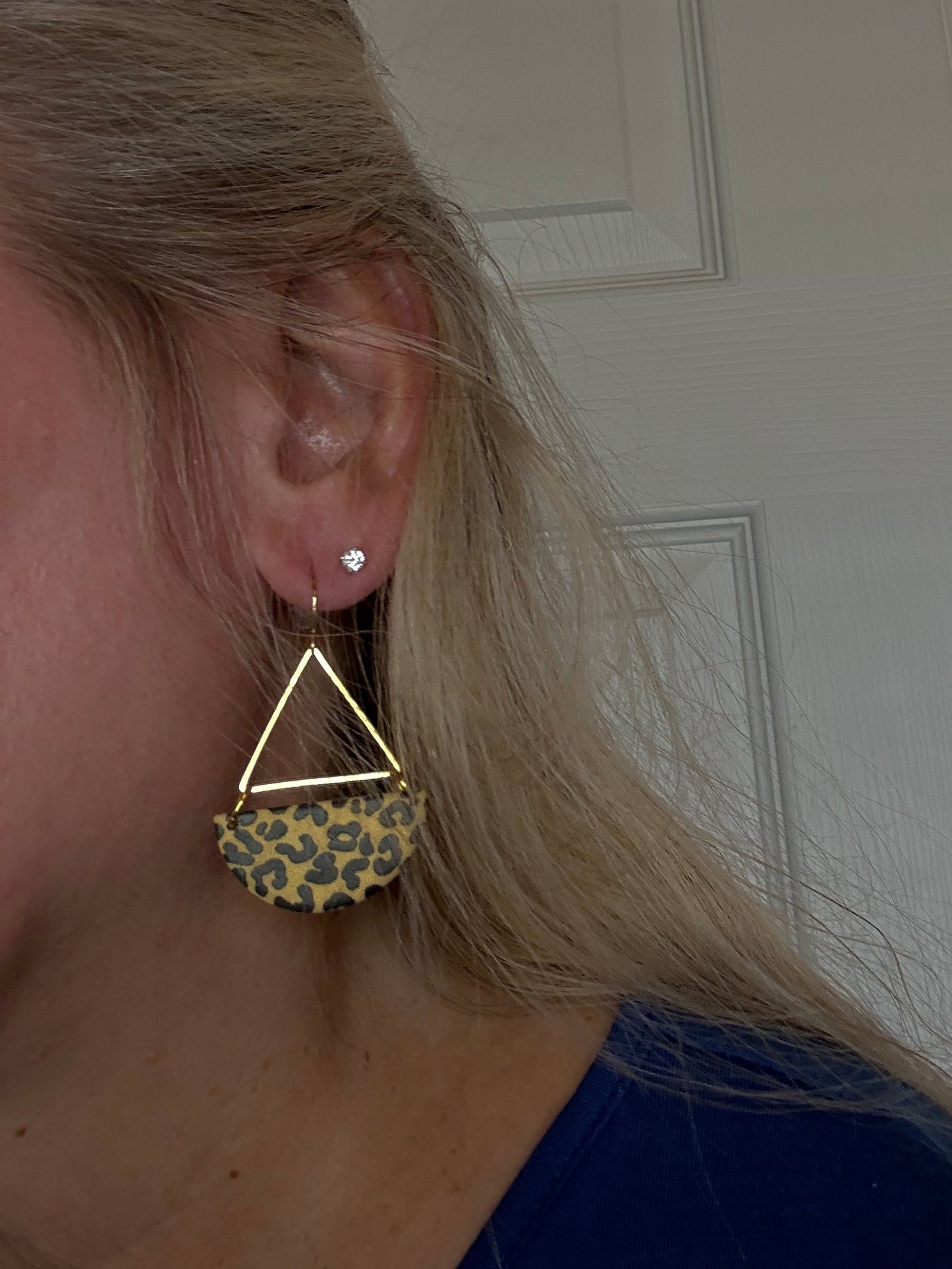 Leopard print clay earrings handmade animal print jewelry tan black geometric edgy modern clay earring trendy bold statement funky jewelry gift for stylish woman